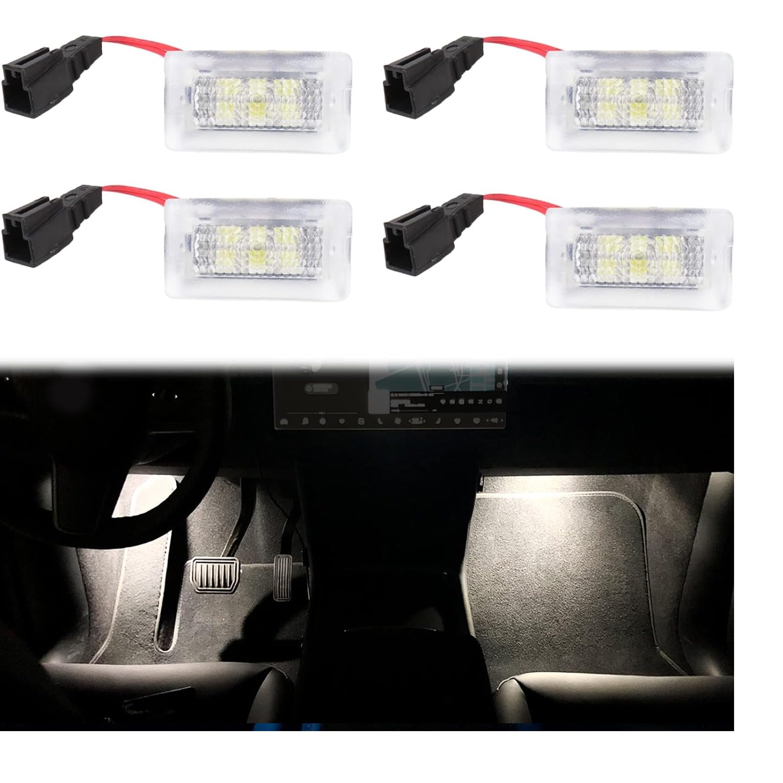 Carwiner Compatible With Tesla Model 3/Y/S/X Ultra-Bright Interior Led Lighting Bulbs Kit Accessories Fit Trunk, Frunk, Door Puddle, Foot-Well Lights (4 Pack) (White)