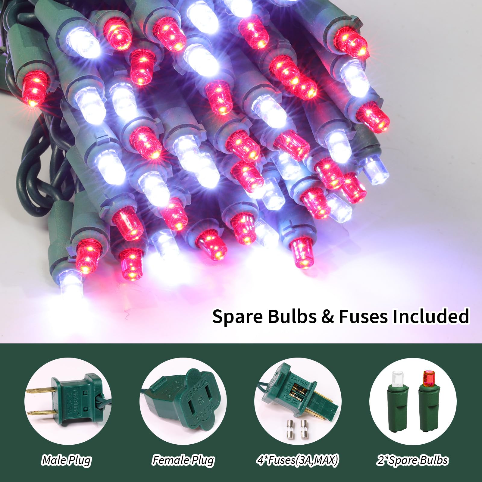 Lamphome 100 Count Red And White - String Lights - 21.6Ft Led Christmas Lights, Mini Led Lights For Indoor Outdoor Home Holiday Party Wedding Independence Day Decoration