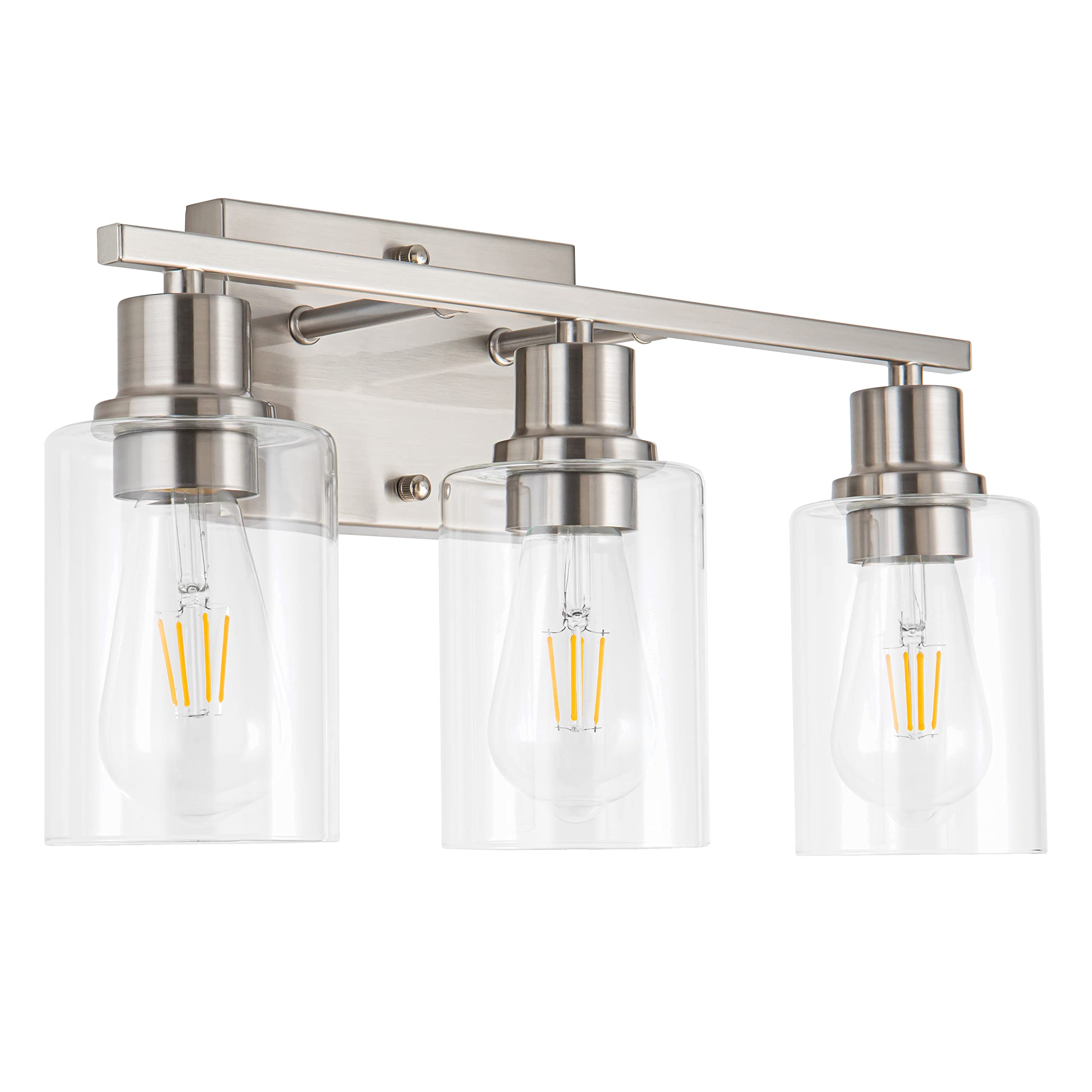 Filimitiy Bathroom Vanity Light Fixtures, 3-Light Brushed Nickel Bathroom Lights, Wall Sconces With Clear Glass Shade For Hallwa