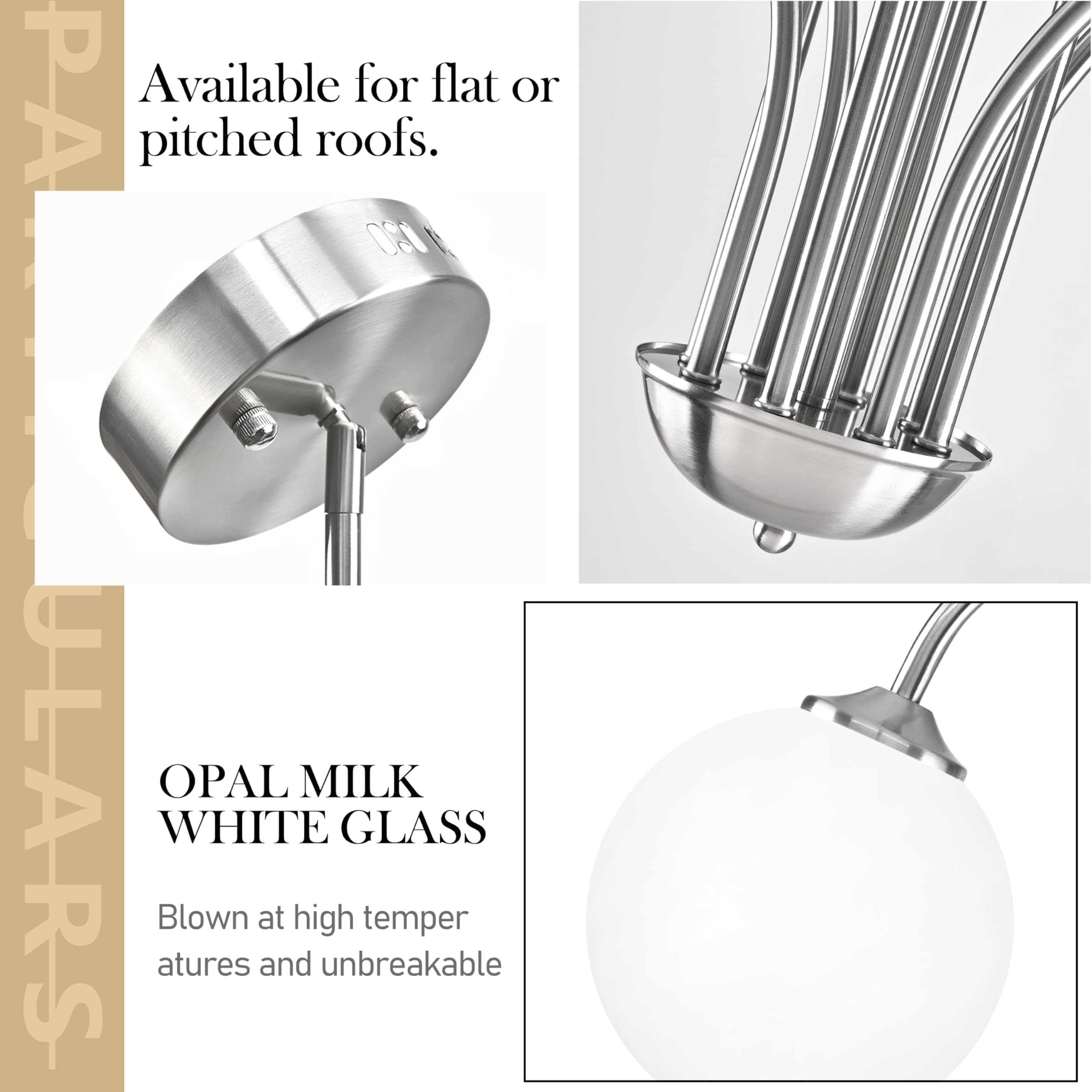 Bagood Nickel Sputnik Chandelier 8-Light Globe Pendant Light 38.5    Modern Sputnik Light Fixture With Milk Glass Globe Shade Di