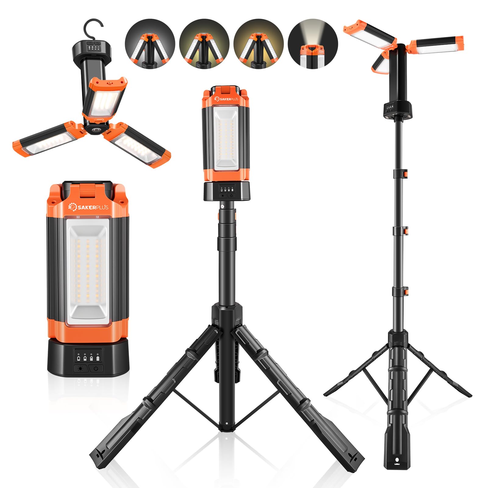 SakerPlus Portable Camping Light with Stand, 20000mAh Outdoor Work Light 800-3200 Lumen, 6.1ft Height with Detachable Tripod, 33