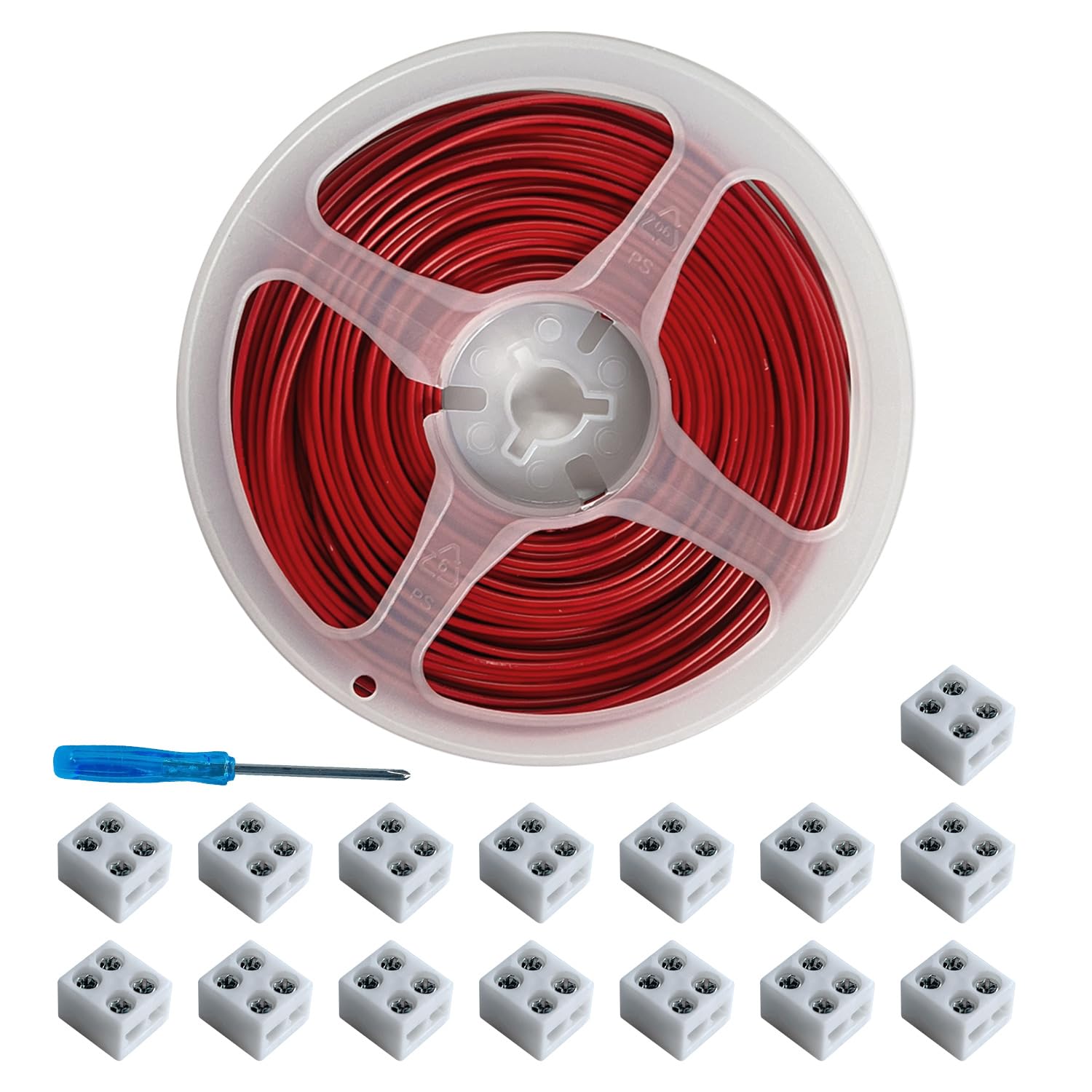 Cezelux 15Pack Erless Led Strip Connector 2Pin 8Mm With 32.8Ft Wire, Tighten Screw Terminal Blocks 2 Pin 8Mm Connectors With Screwdriver For 5-24V Led Tape Light Decorative (2P-8Mm)