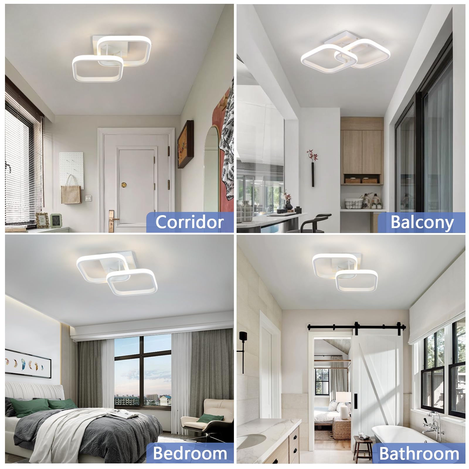 Caneoe Led Ceiling Light Fixture 4500K Modern Hallway Light Fixtures Ceiling Lighting White Square Close To Ceiling Lights For Bathroom Bedroom Kitchen Balcony Stair Small Ceiling Lamp (White  4500K)