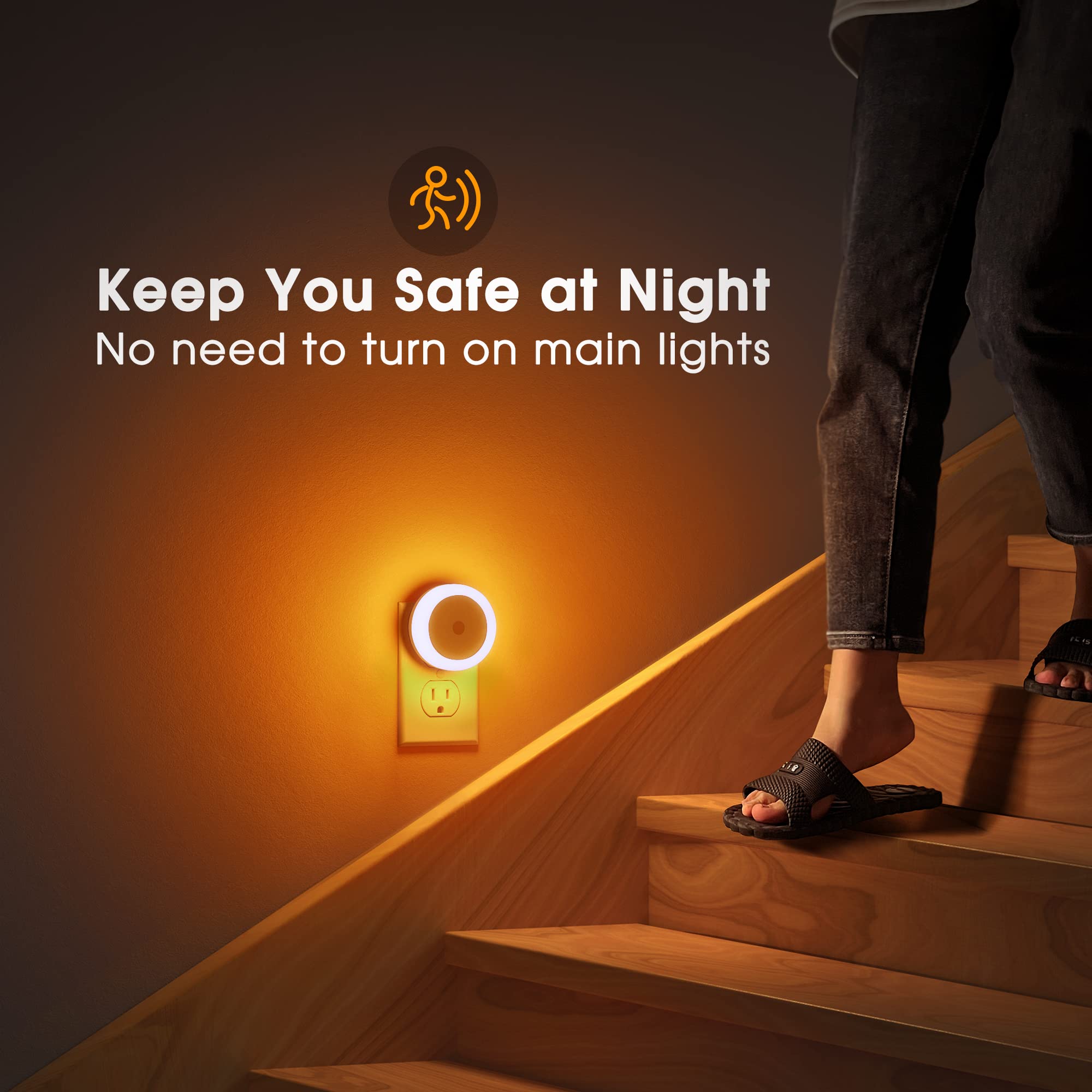 Briignite Amber Night Light Orange, Led Night Lights For Kids, 4 Pack, Plug In Night Light, Hallway Lights, Wall Light, Nightlig