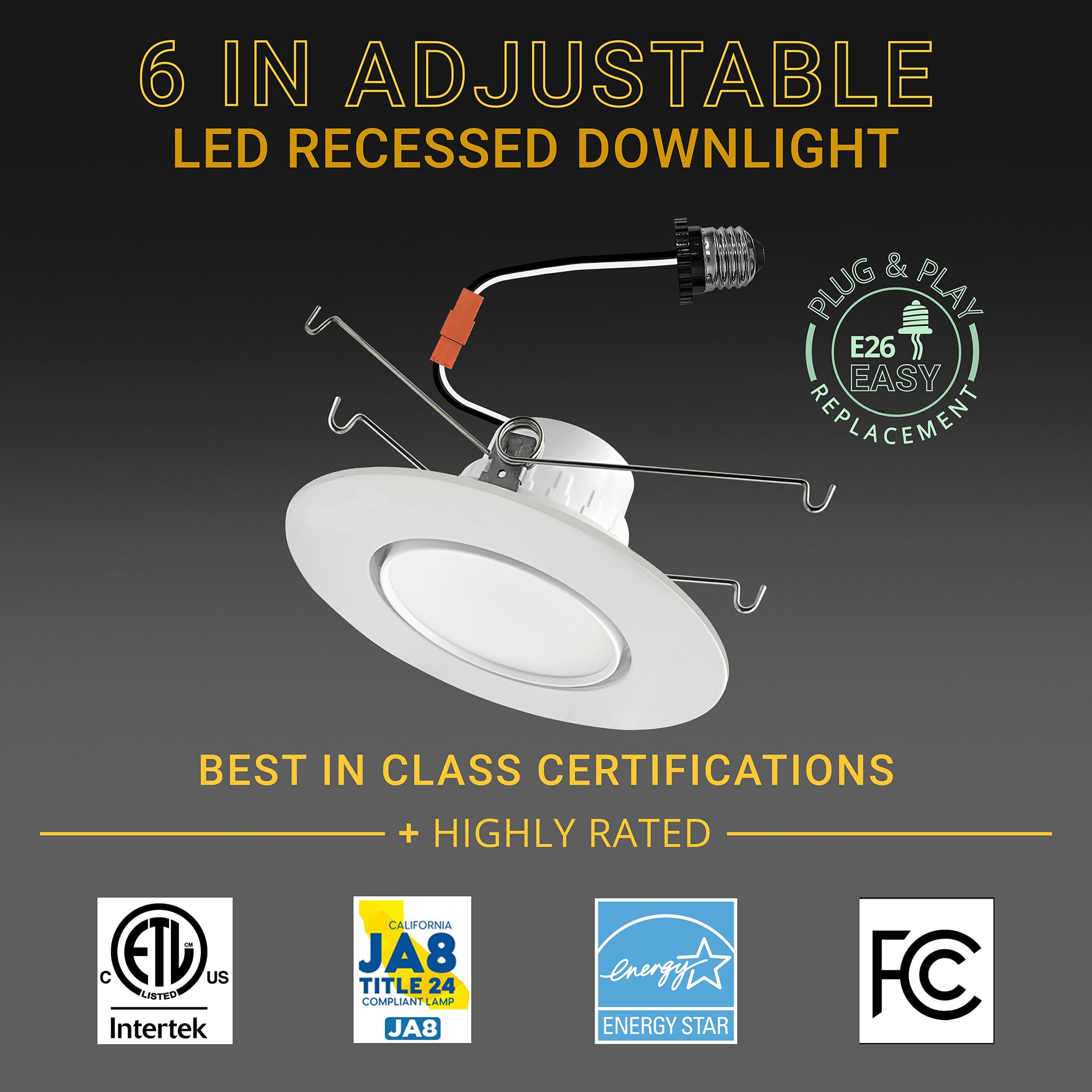 Nuwatt 6 Inch 12 Pack White Trim Retrofit Gimbal Led Recessed Downlight, High Lumen, 1200Lm, 16W, Selectable 5Cct 2700K,3000K,3500K,4000K,5000K Dimmable, Adjustable Lens Eyeball Light, Etl Listed