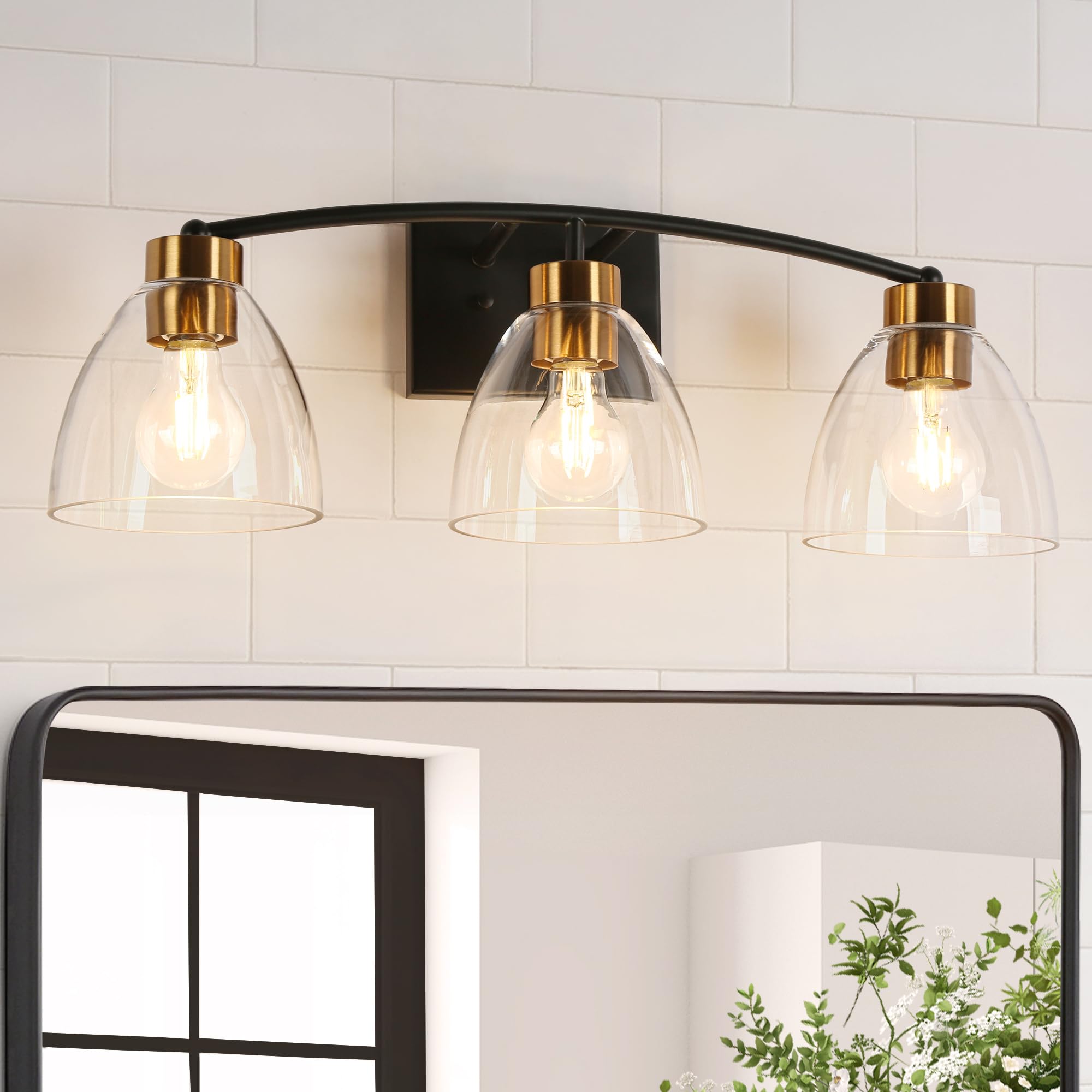 KSANA Bathroom Light Fixtures, 3-Light Black and Plating Brass Vanity Lights for Bathroom, 22.8 Modern Farmhouse Bathroom Lighti