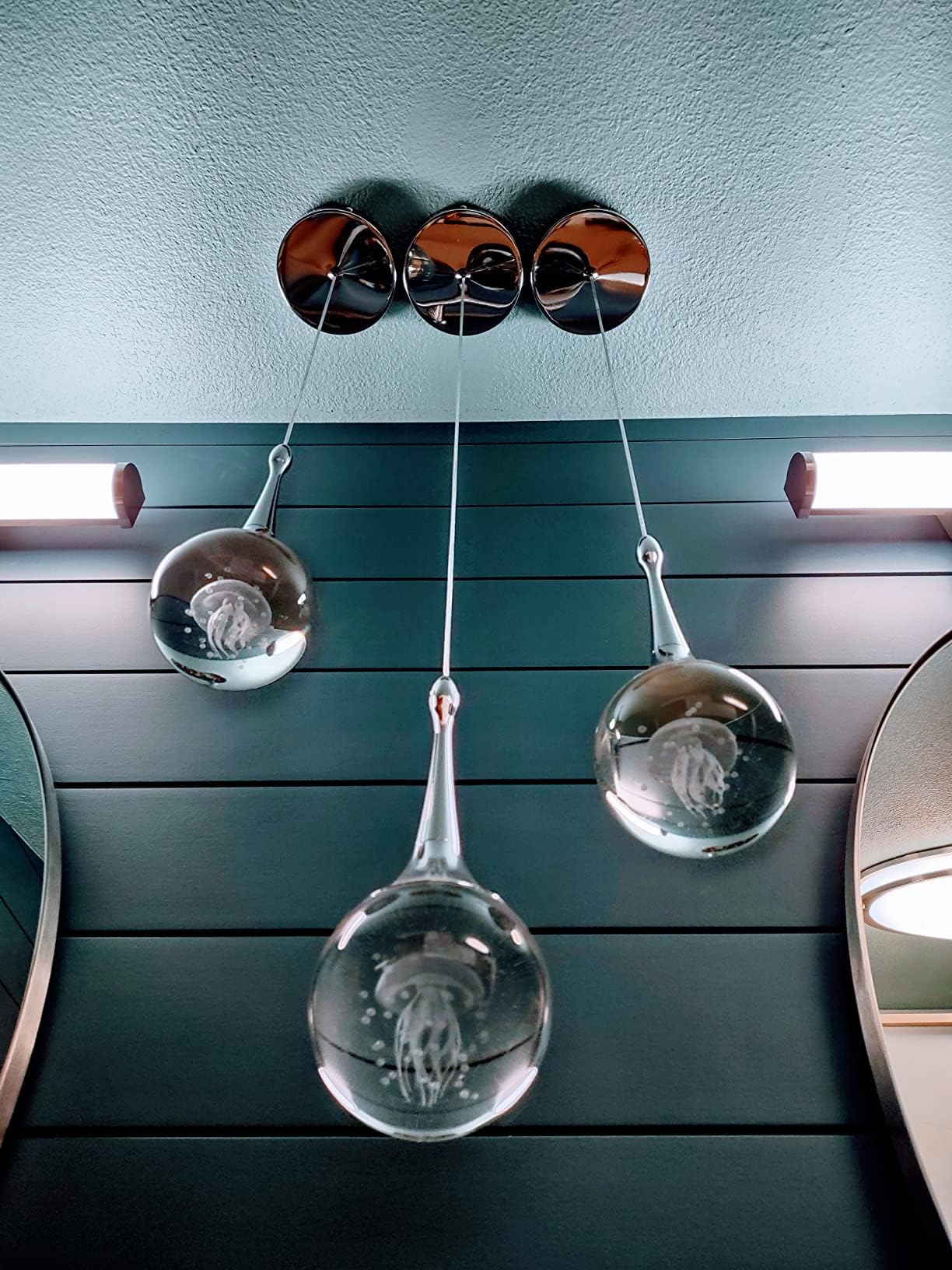 Chying 3 Pack Teardrop Pendant Light Chrome Crystal Pendant Lighting Bathroom Led Ceiling Hanging Light Globe Jellyfish Pendant