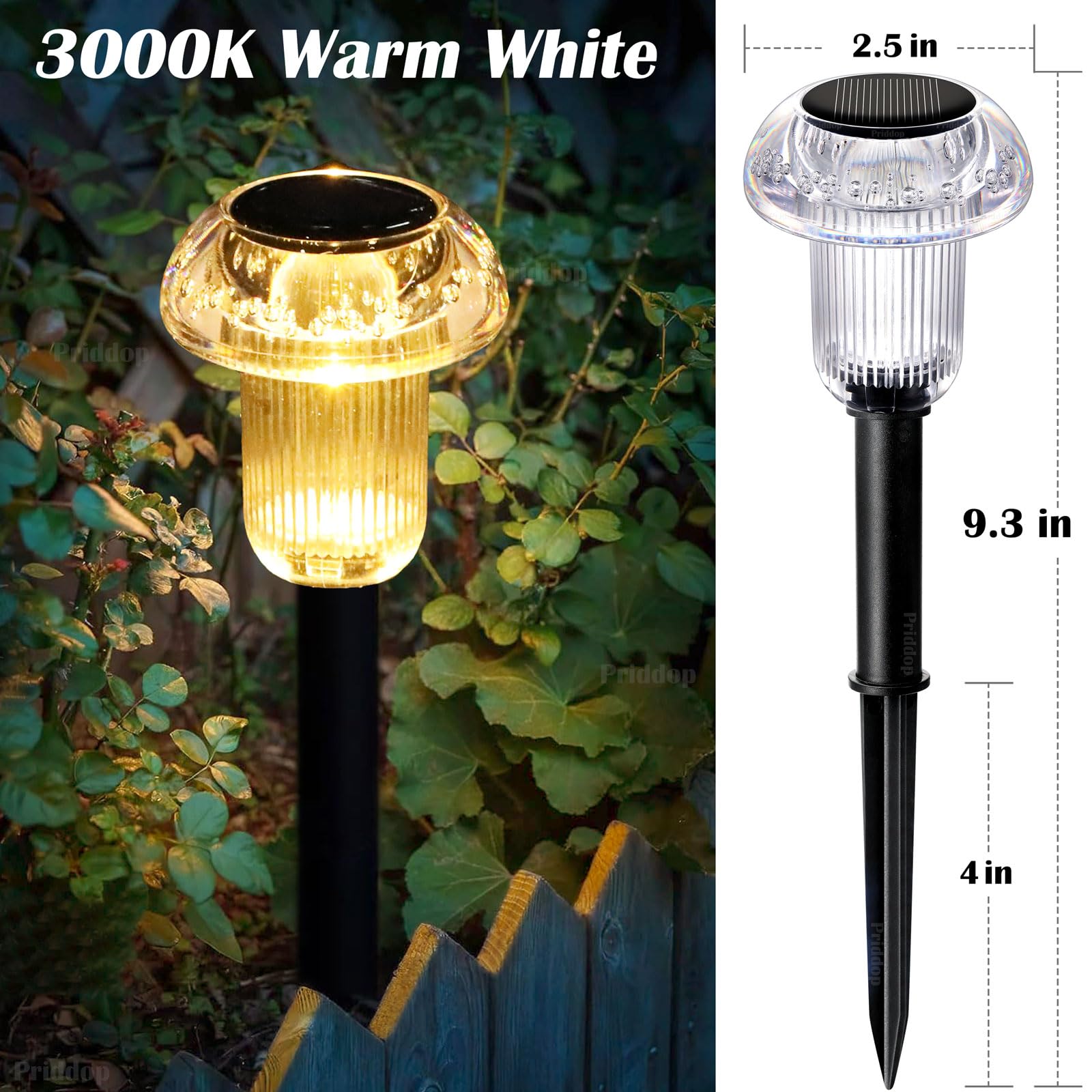 Priddop Solar Lights Outdoor Pathway Lights 8 Pack Led Waterproof Warm White Mushroom Shape For Garden Driveway Walkway Landscap