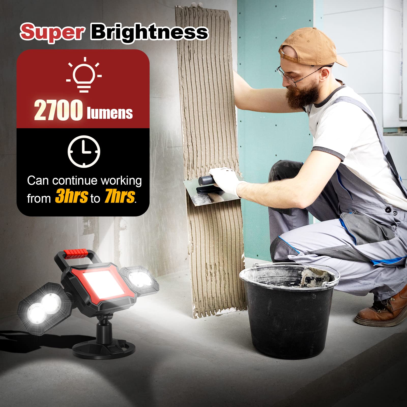 Sylstar Rechargeable Work Light, 25W 2700Lm Cob Led Magnetic Work Light With Battery, Rotatable Portable Waterproof Cordless Job