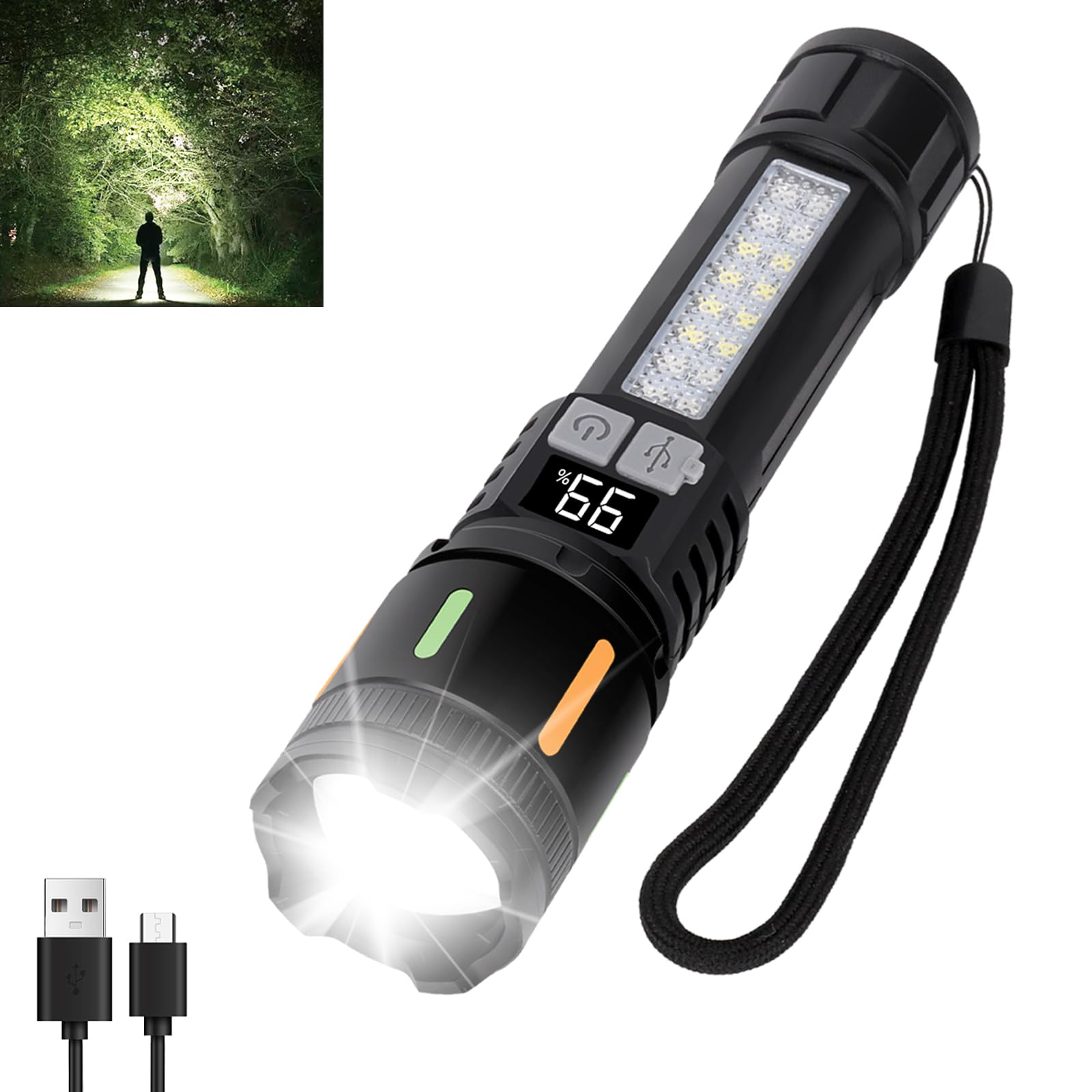Ewenele Flashlights High Lumens Rechargeable, 990,000 Lumens Led Flashlight Battery Powered with 5 Light Modes, Cob Side Light, 