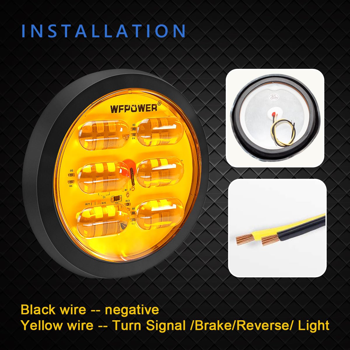 Wfpower 2Pcs 4'' Round Amber Tail Lights, 36 Led Ip67 Waterproof Trailer Lights Turn Signal Light Reverse Backup Flush Mount Tra