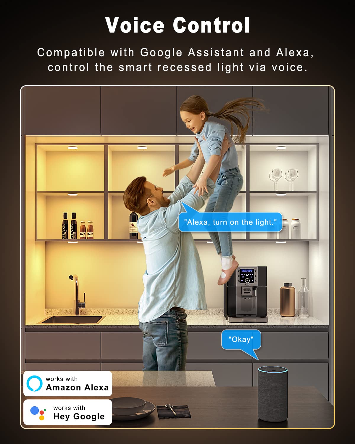 MYPLUS Smart Under Cabinet Lights, Dimmable Wi-Fi Puck Lights, 2.75" Size, CCT White, Compatible with Alexa & Google Home, 4PCS