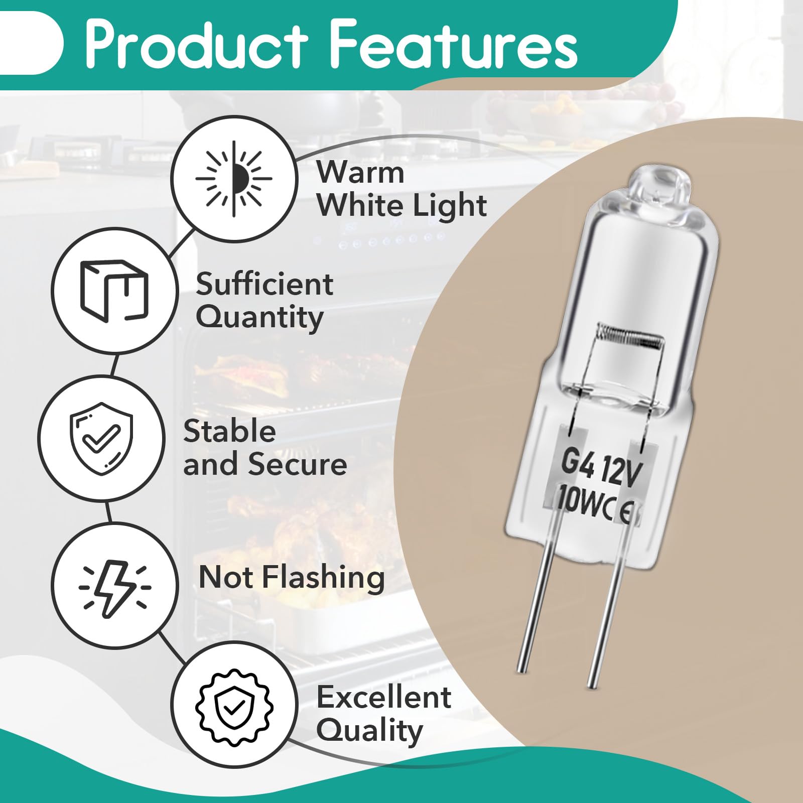 4 Pcs Oven Light Bulb 10W 12V For Dacor 86364, Halogen Bulb With G4 Bi-Pin Base - G4 Halogen Bulb 10W For Range, Stove, Microwav