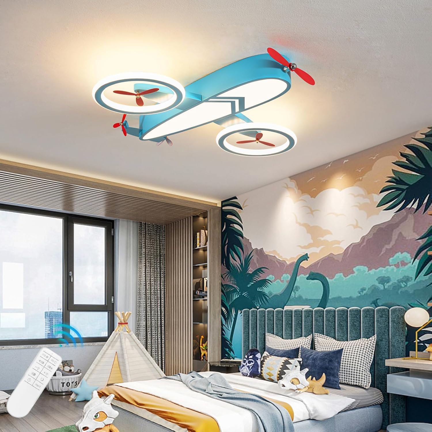 Shine LUEST Kids Ceiling Lights for Bedroom Blue Airplane Light Fixture Mount 24.8 Kitchen Ceiling Light Fixtures 3000K-6000K wi