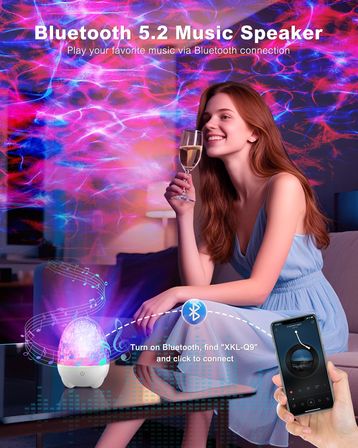 Northern Lights Projector, 17 Colors RGB Aurora Night Light Projector with Bluetooth Speaker, Dimmable Ocean Wave Projector with