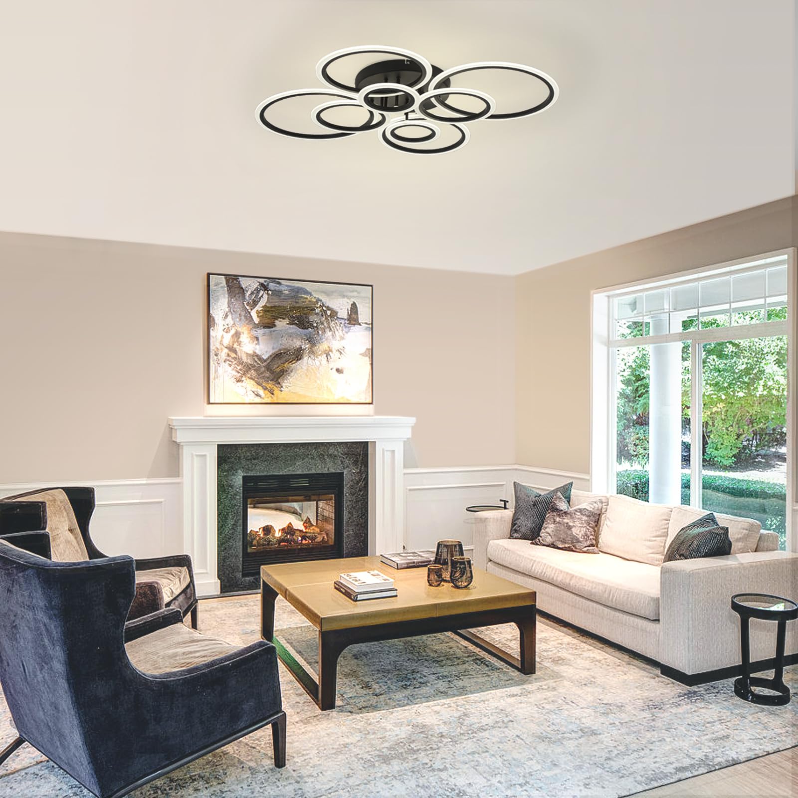 Vikaey 8-Light Modern LED Ceiling Light, Black Metal Flush Mount Fixture, 4000K for Living Room, Dining Room, Bedroom, Kitchen