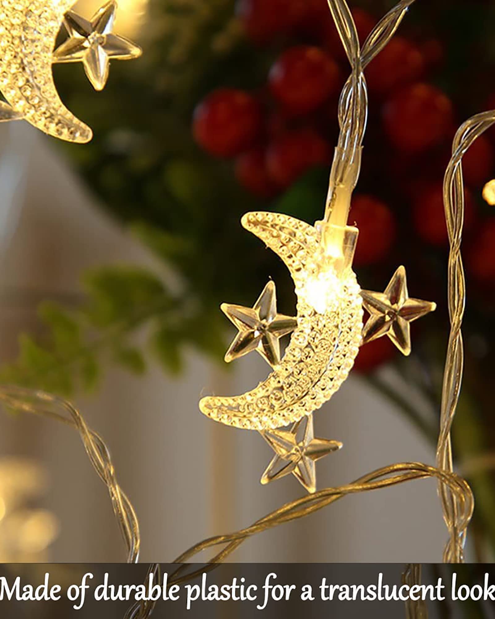 Homesake 50-Led Fairy Copper String Diwali Lights 5M Waterproof,3Aa Battery(Not Included),Warm White (Moon 3 Star),5 meters
