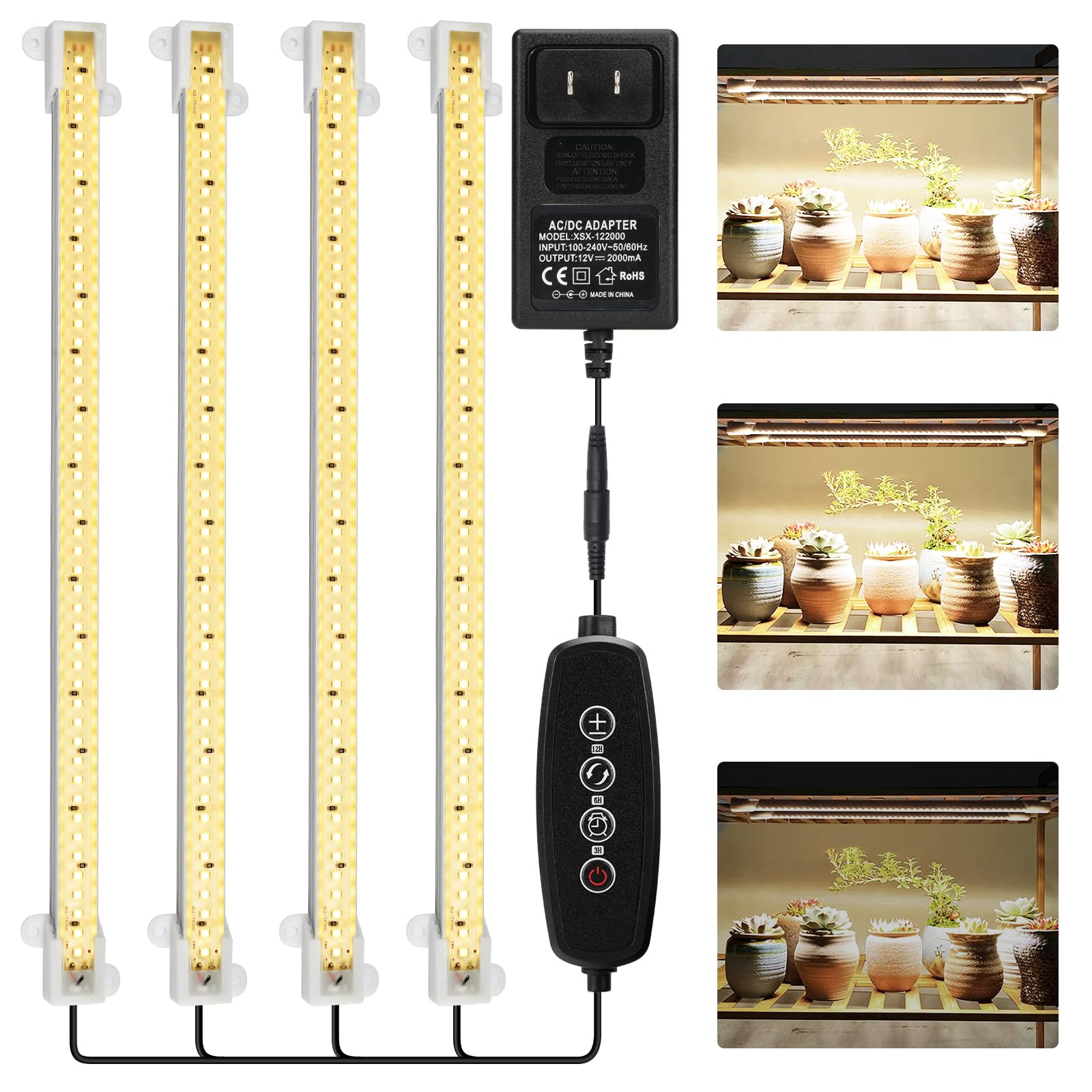 Mosthink Grow Lights For Indoor Plants Full Spectrum, 5500K Led Grow Lights Strips,Plant Lights For Indoor Growing With Auto Timer 3 6 12H,4 Packs