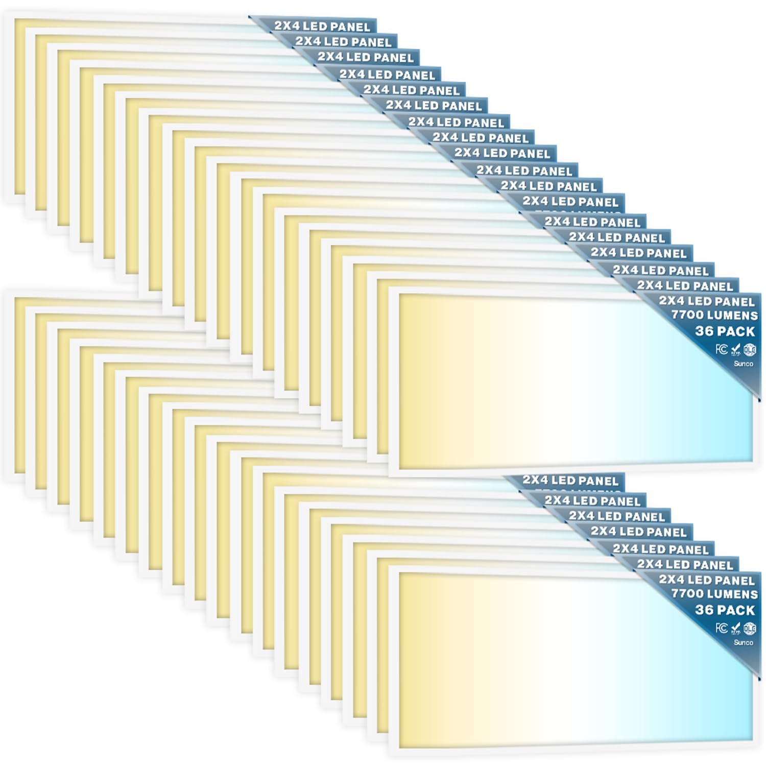 Sunco 36 Pack 2x4 LED Flat Panel Light Drop Ceiling Office Fixture, 7700 LM, Selectable Features, 40W/50W/60W, 4000K/5000K/6000K