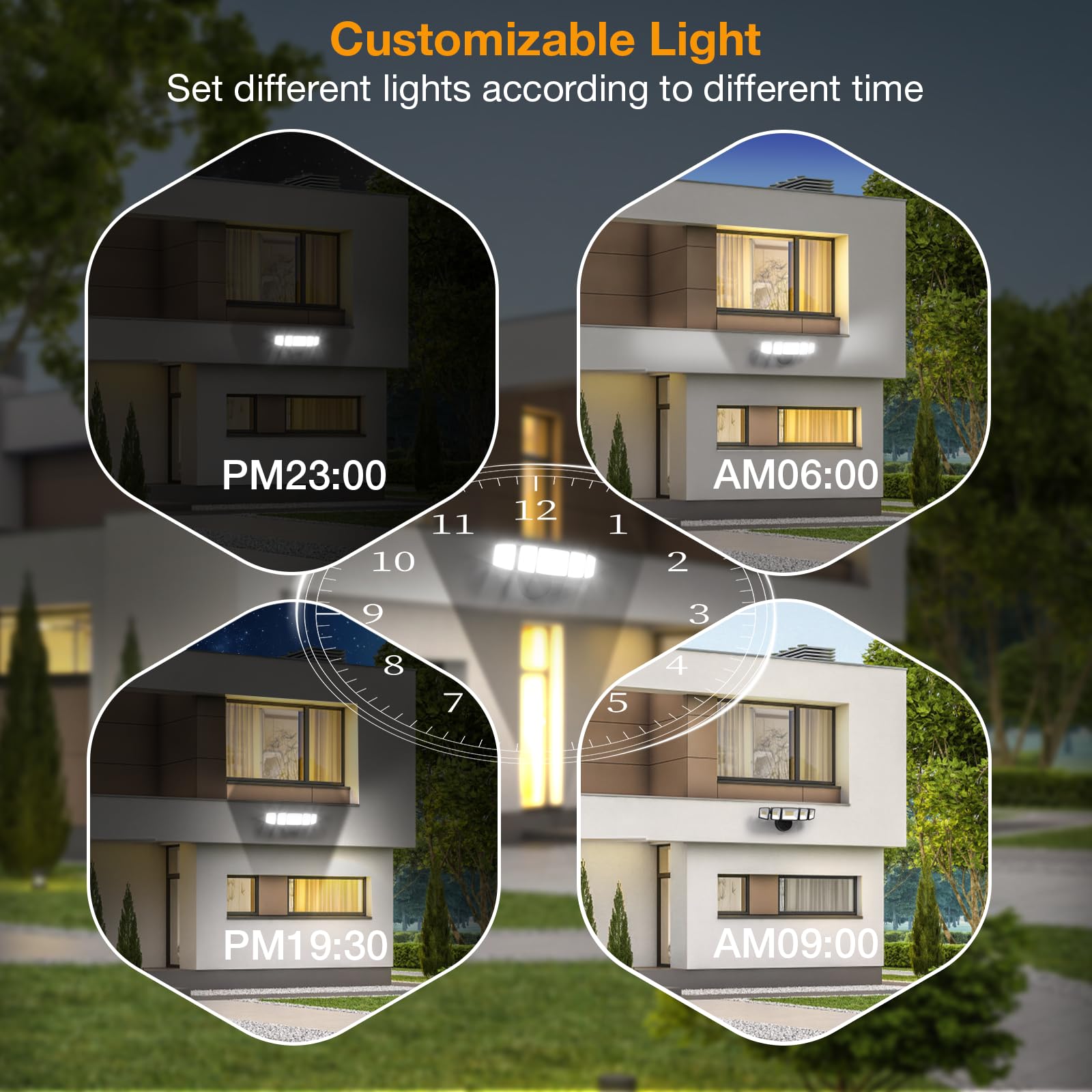 Onforu 120W Smart Flood Light - 12000LM LED Security Light, WiFi & Alexa Control, 5 Adjustable Heads, Black, Model BDB120WF-5