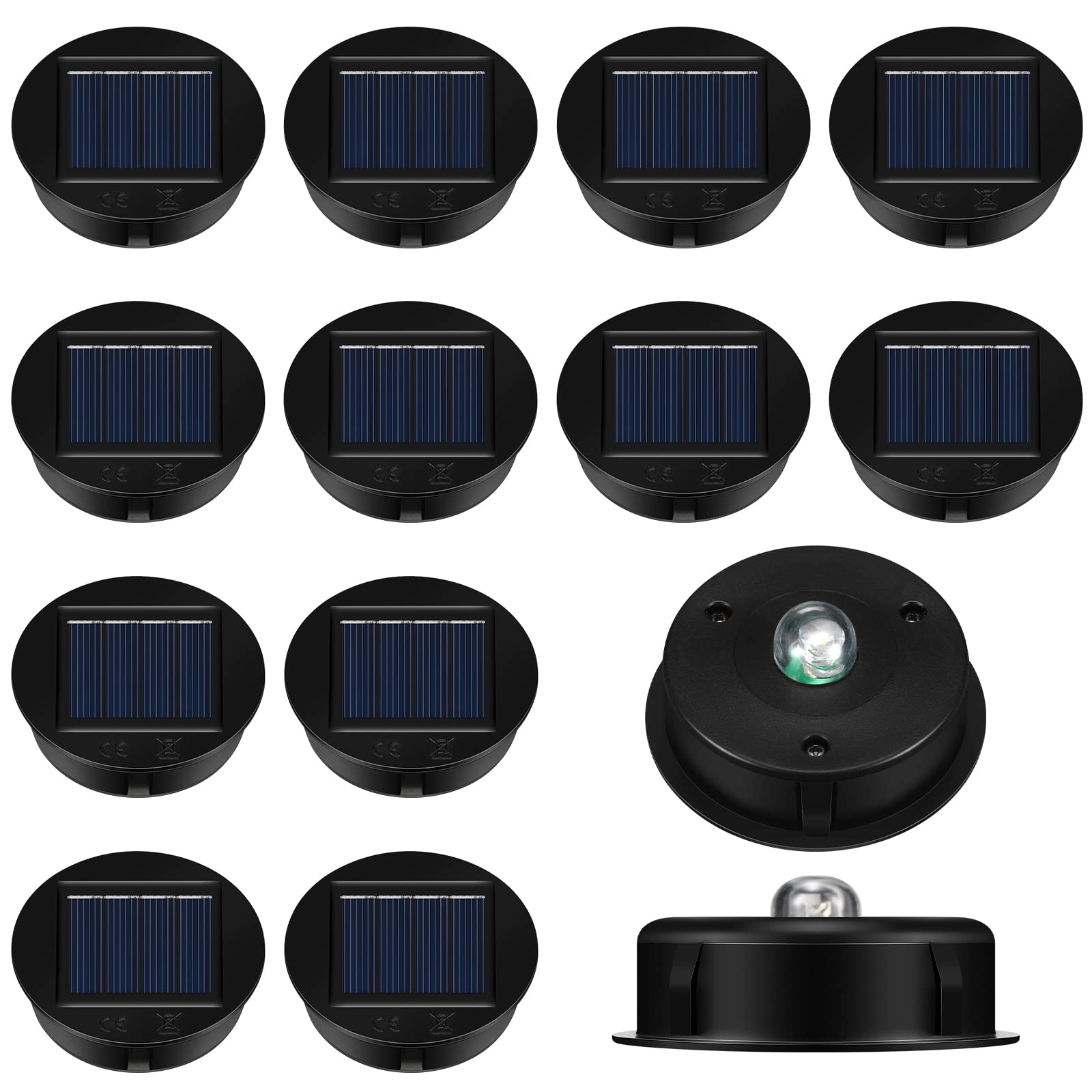 12 Pack Solar Light Parts - Waterproof Led Solar Panel Lantern Lid Light Outdoor Replacement Top Kit For Hanging Lanterns Patio Decor (3.15 In)
