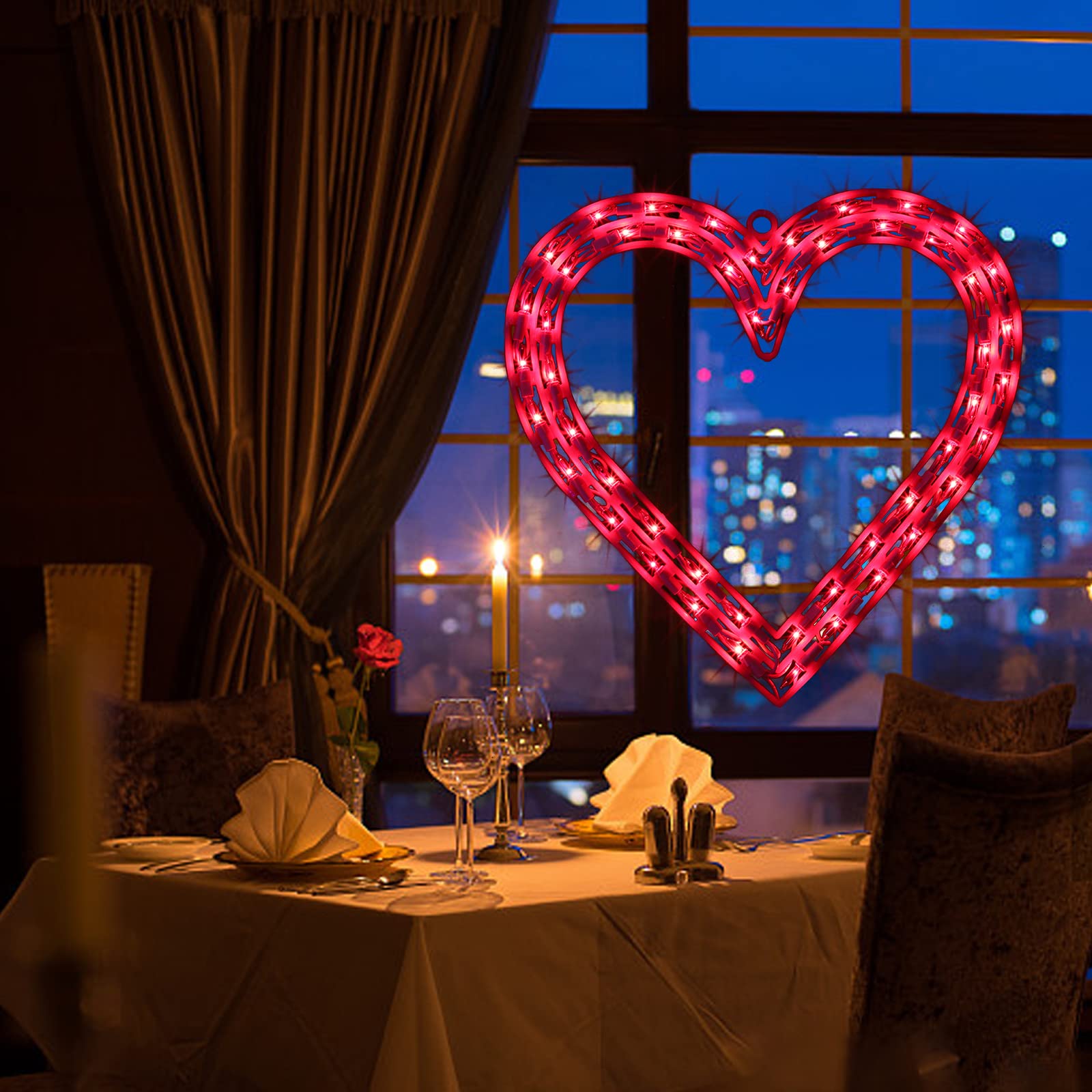 LAMPHOME 50L Heart String Lights - Red Polycarbonate Valentine's Decor, Model LX2347