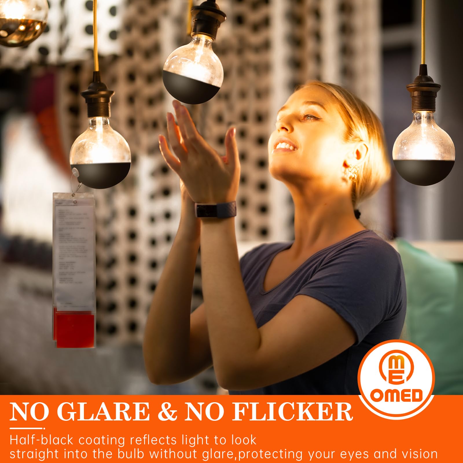 Omed G80 2200K Warm White Anti Glare Half Black Chrome Led Light Bulbs, E26 Dimmable Globe Dipped Edison Bulbs, 6 Watt 600 Lumen