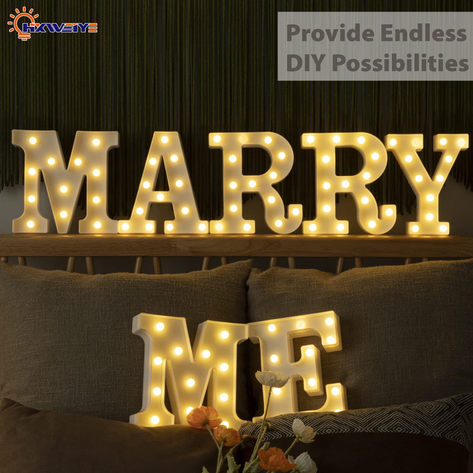 HXWEIYE LED Marquee Letters Sign R, Warm White Light Up Alphabet & Numbers 0-9 for Party, Home, Wedding Décor