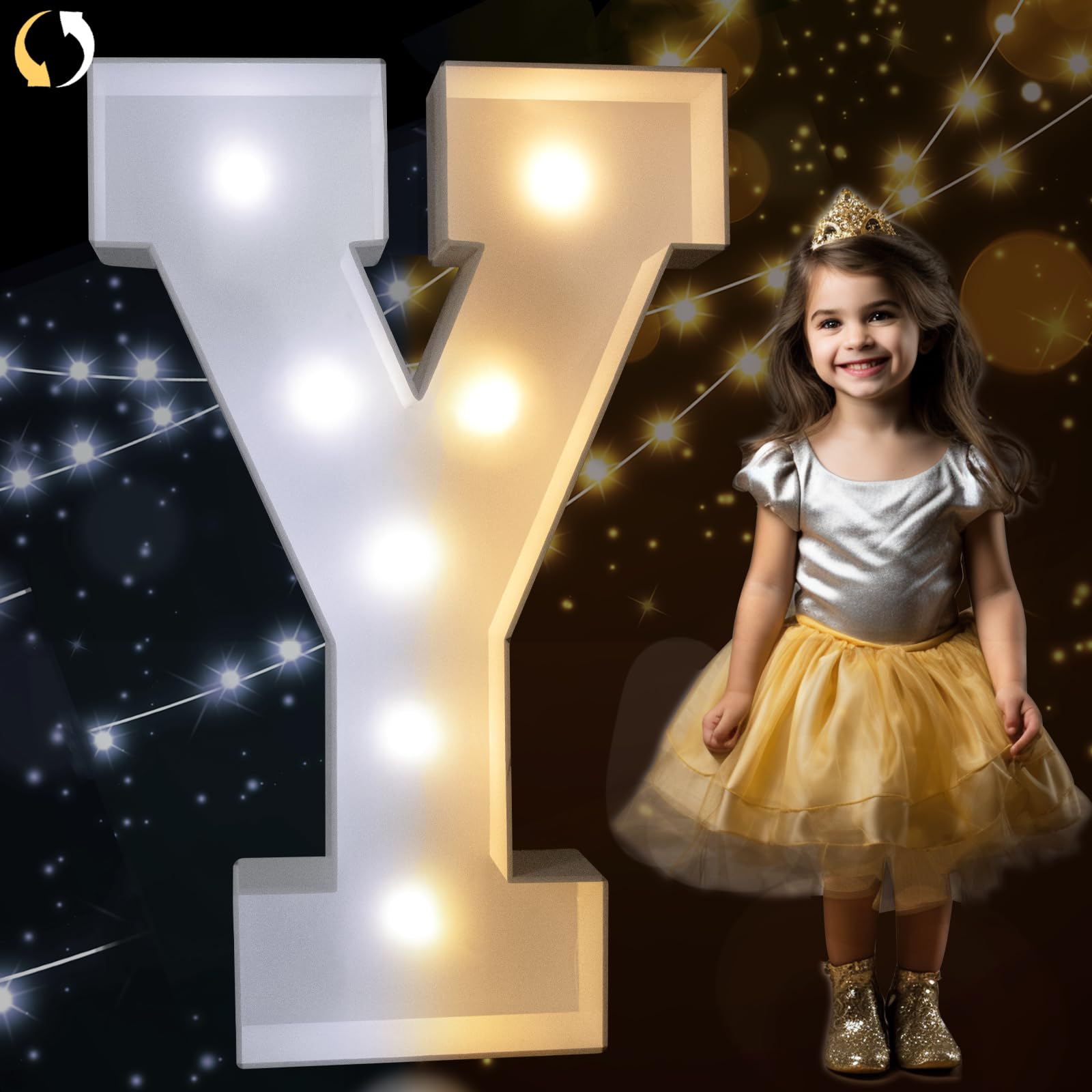 Pooqla 3FT Marquee Light Up Letter Y, Cool White & Warm White LED, Polypropylene, Model 3FT-FXDJ 2W-Y