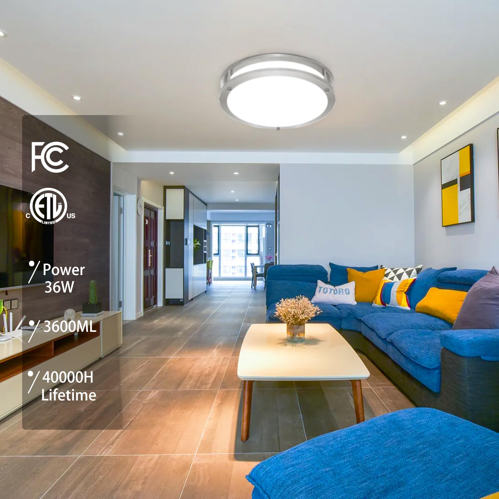 Elekeed 2 Pack 36W Ceiling Light Fixture Brushed Nickel, 13In Led Ceiling Light, Flush Mount Light Fixture No Flicker, 5000K Cei