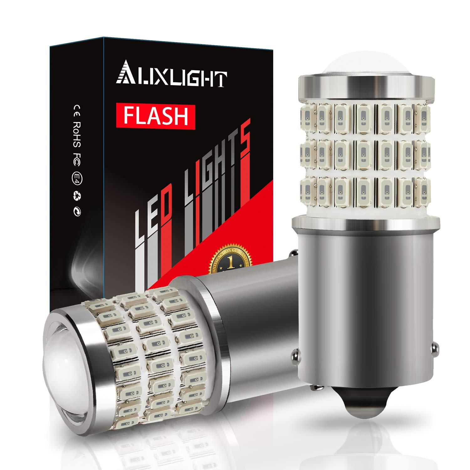 Auxlight 1156 Ba15S 1003 1141 7506 1156A Led Strobe Bulbs Brilliant Red, Ultra Bright 57-Smd Led Replacement For Brake/Stop Ligh