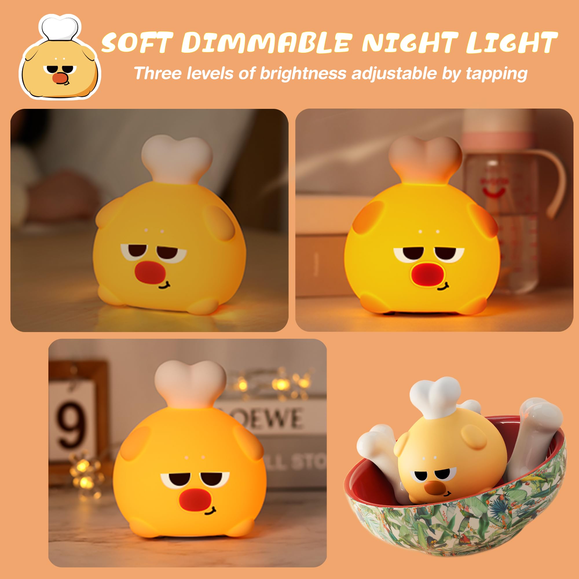 UNEEDE Reindeer Silicone Night Light for Kids, Cute Christmas Gift, Warm Yellow LED Light, Soft Touch, USB Rechargeable, 90-Day