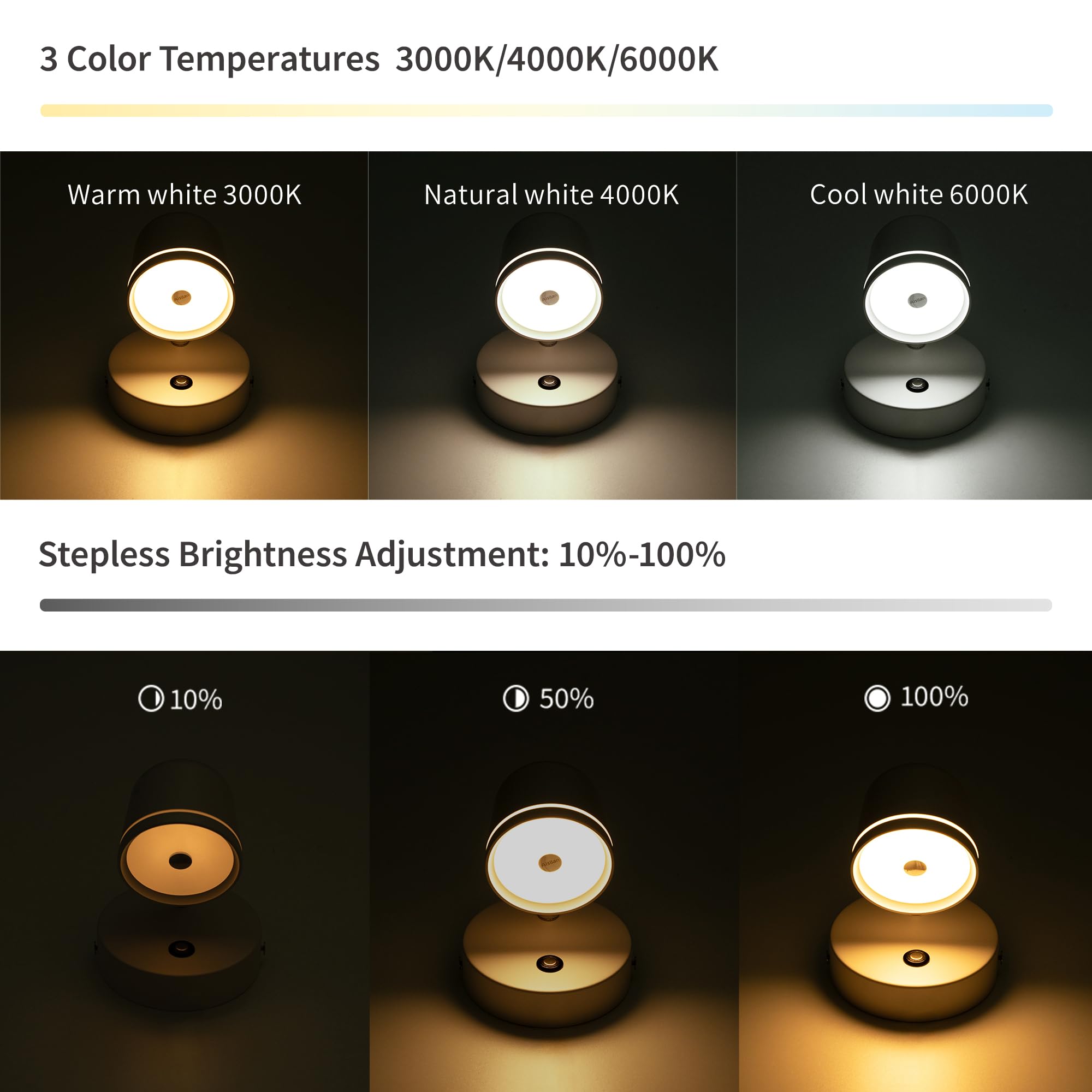 Aisilan Wall Sconces Set Of Two With Switch Dimmable 7W Sconces Wall Lighting Modern White Bedroom Wall Mounted Light Adjustable