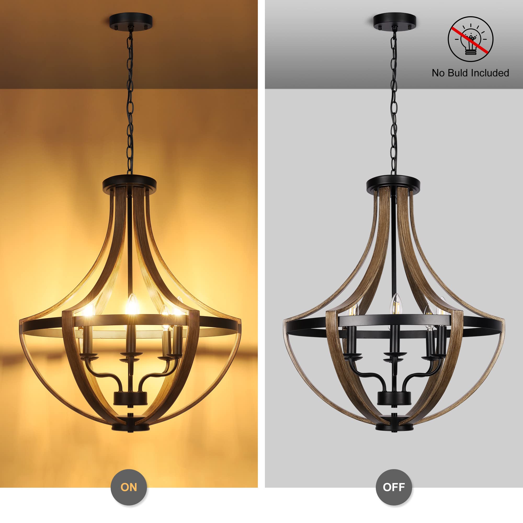 Woaekr 23.6&quot; Rustic Farmhouse Chandelier, 6-Light Adjustable Pendant Light For Dining Room