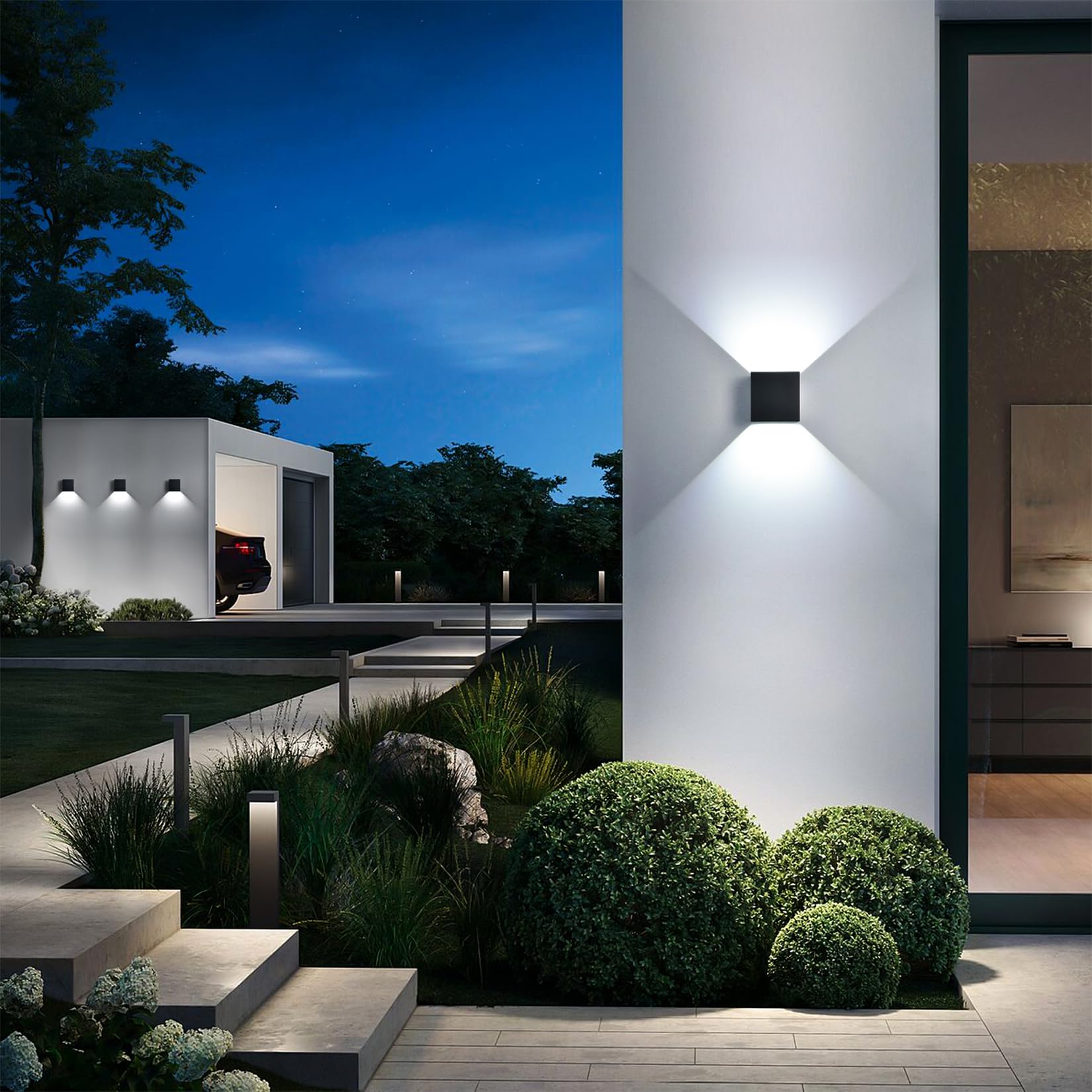 Mille Lucciole 2 Pack Led Outdoor Wall Lights Exterior/Interior, Up And Down Lights Ip65 Waterproof Wall Sconces, Square Aluminum Outdoor Wall Lighting Fixtures, Modern Black 12W 6500K Cold Lights