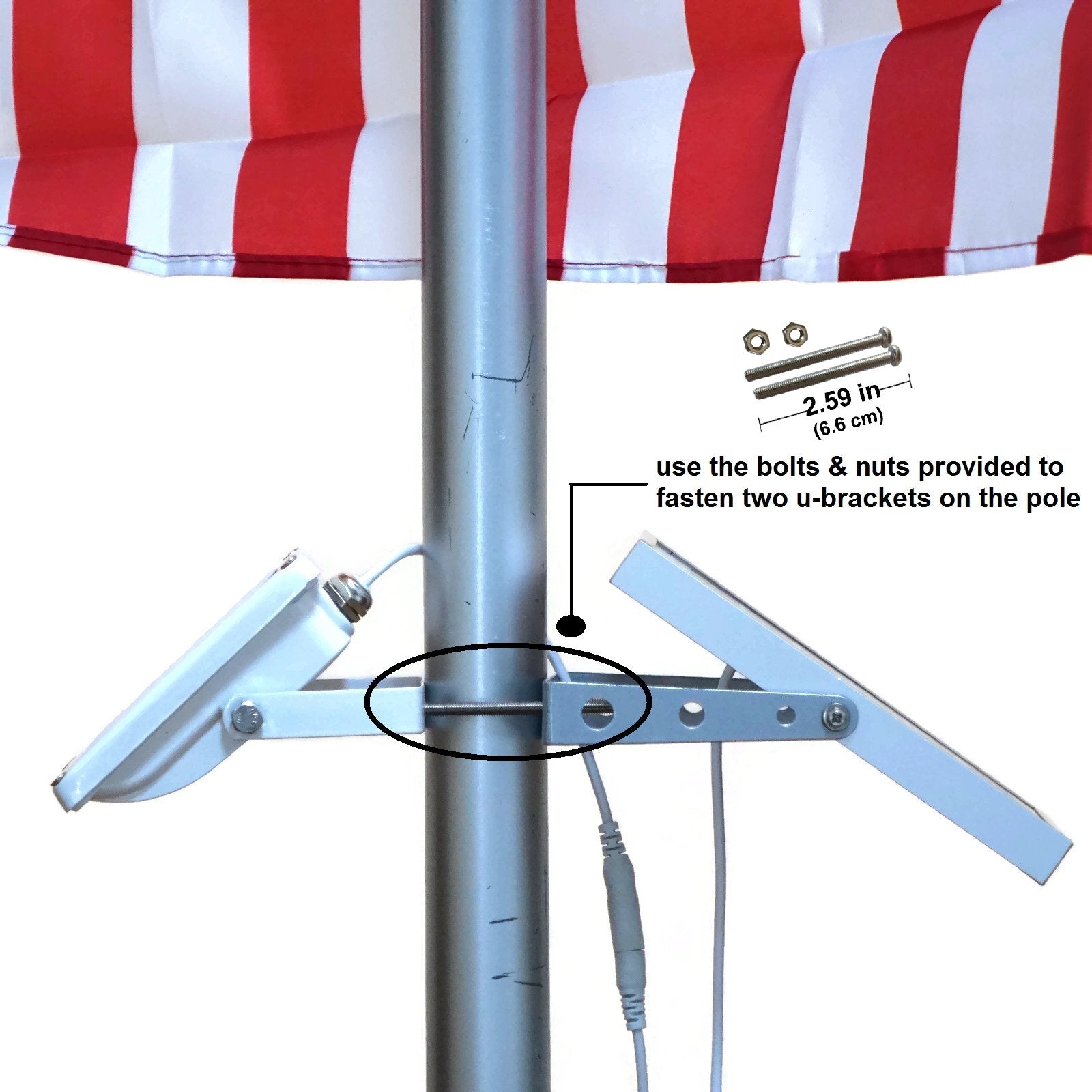 Solar Light Mart Alpha 180X Flag Pole Light - Warm White LED, Cast Iron Style, Fits 2.5" Poles, Aluminum, White