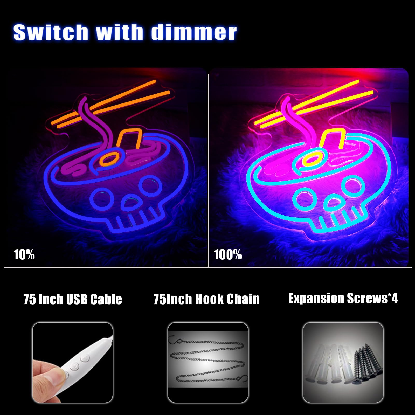 LeDigPig LED Neon Sign - Ramen Neon Light for Restaurant Décor - Dimmable Acrylic - 16.8in x 12.8in - Ramen-Blue