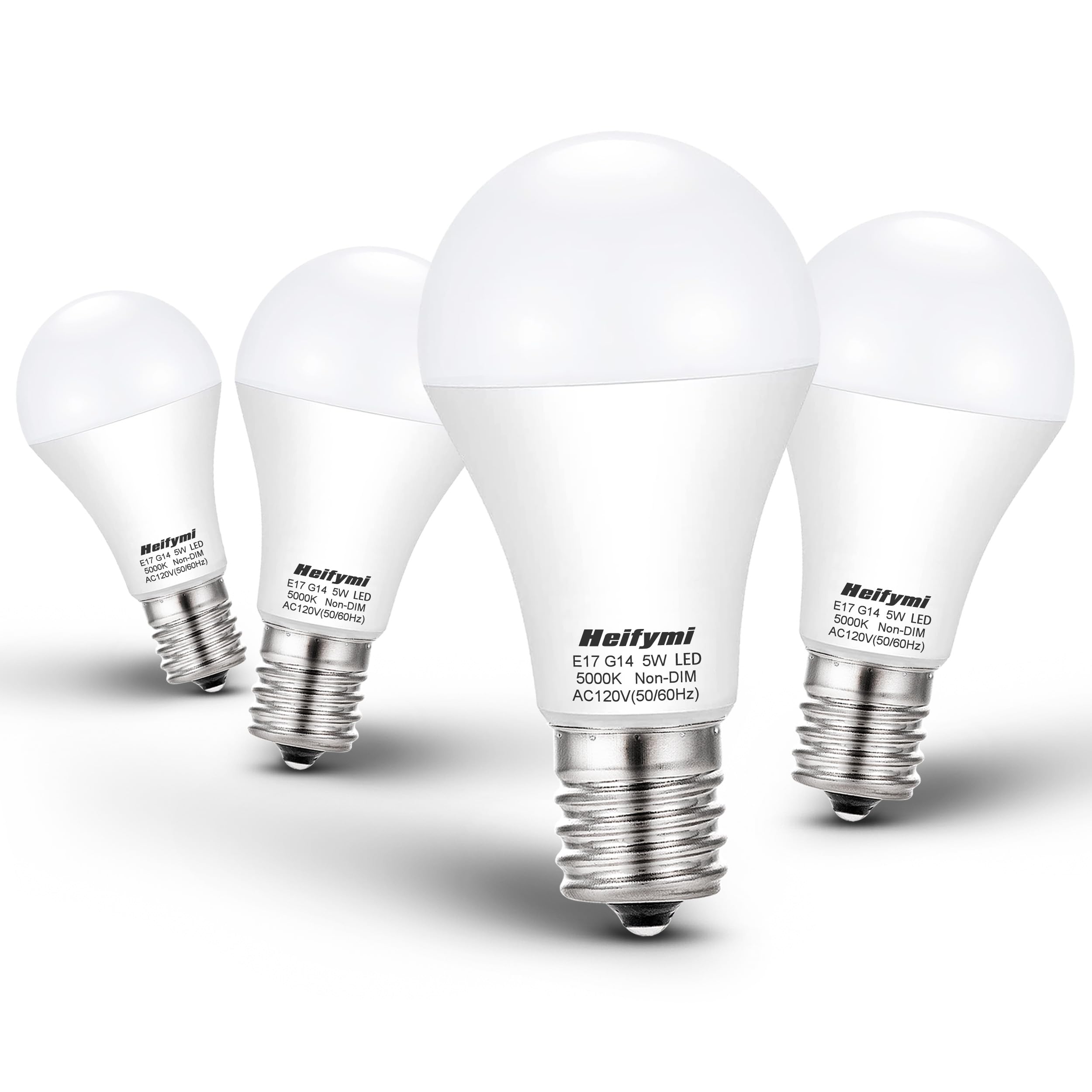 Heifymi E17 Intermediate Base Led Bulb, 5 Watts(40 Watts Equivalent), Daylight 5000K, Ac120 Volts, 500 Lumens, Non-Dimmable For