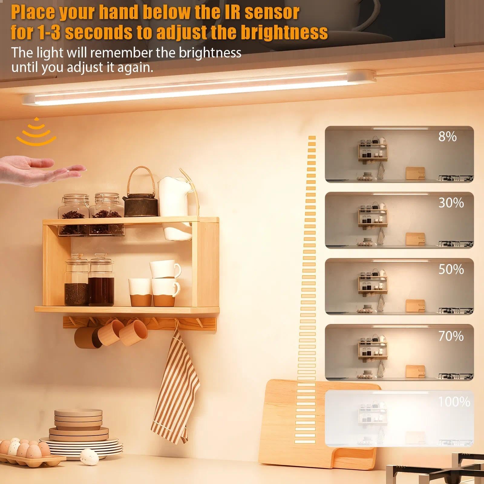 MYPLUS 16 Inch Under Cabinet Lights, Dimmable LED, 3000K Warm White, Plastic, Model GG111-3K, Perfect for Kitchen, Closet, and Desk