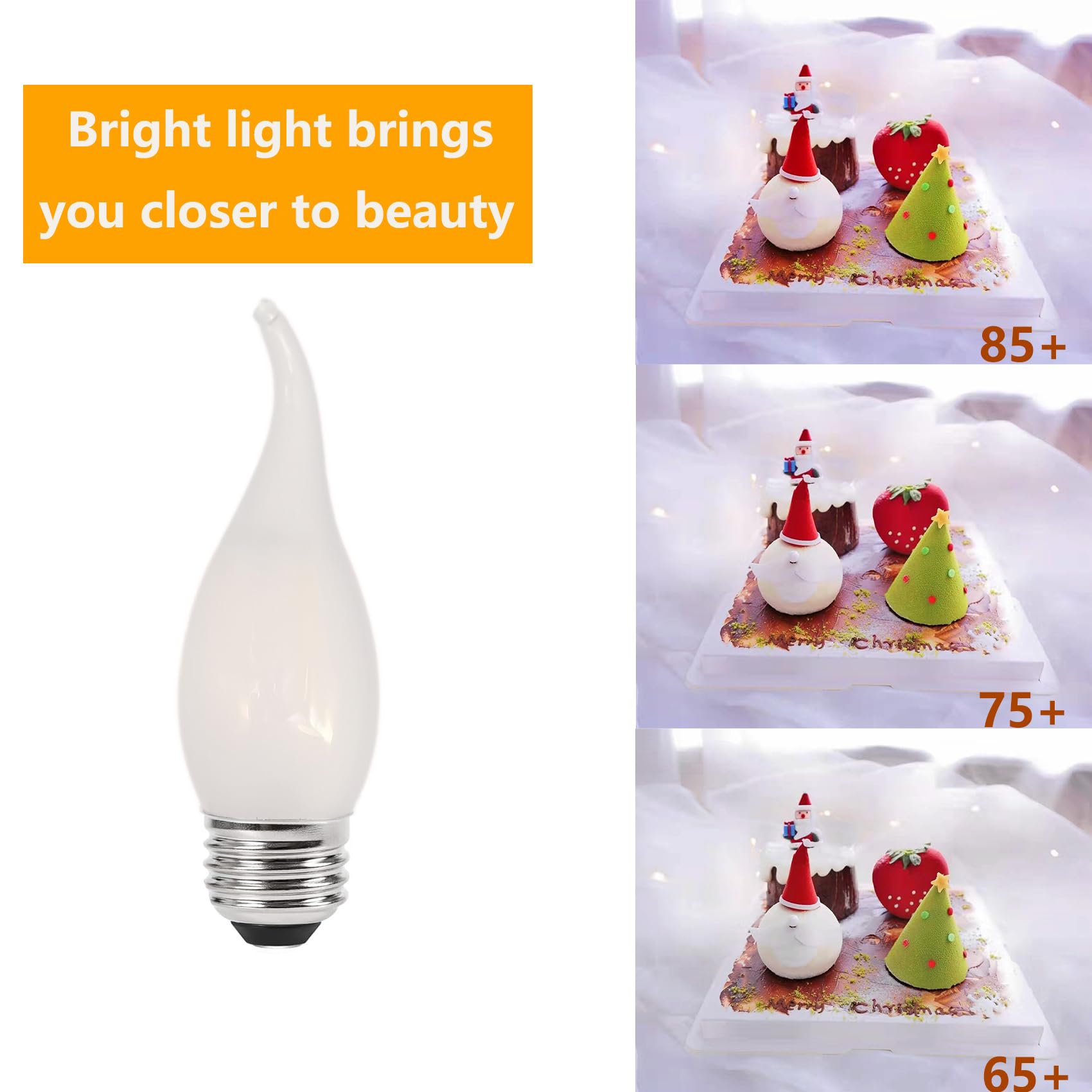 Sunaiony E26 Frosted Candelabra Bulb 40 Watt Equivalent Led Chandelier Light Bulbs, 2700K Warm White Medium Base 4W Dimmable Led