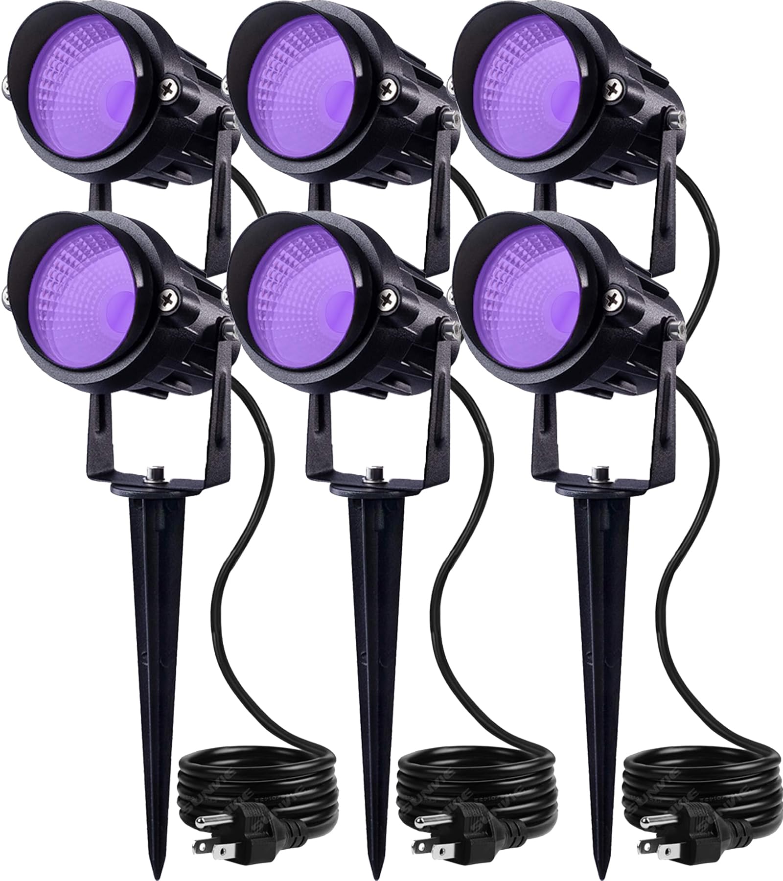SUNVIE 6 Pack Black Light Spotlight Outdoor 12W Halloween LED Black Lights 120V Outdoor Blacklight Spotlight Waterproof Outdoor Halloween Black Light Spot Light for Glow Party Fluorescent Body Paint