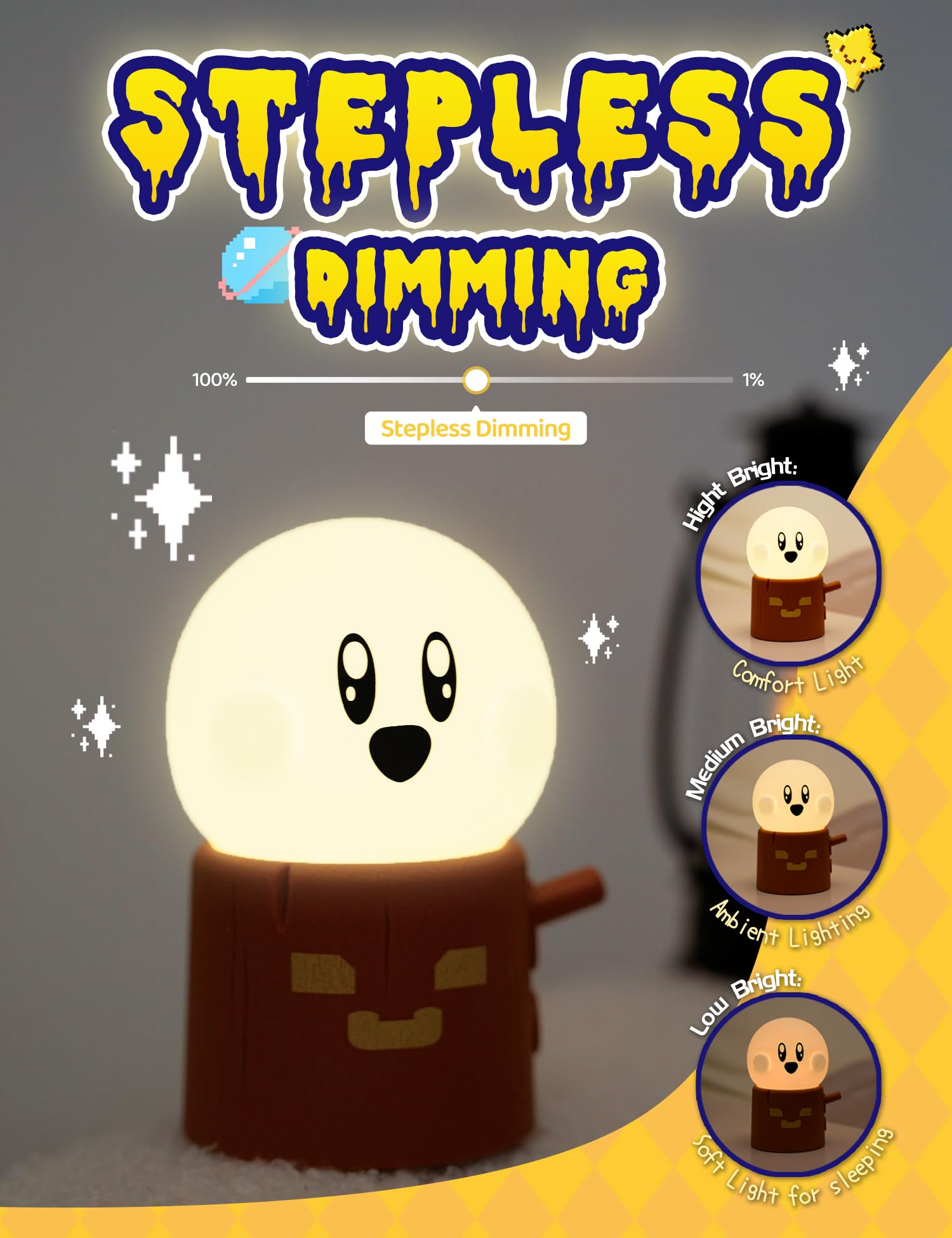 Wanidea Cute Ghost Night Light, Warm Light Rechargeable Stepless Dimming Night Lights For Bedroom, Cute Little Buddy Ghost Anime