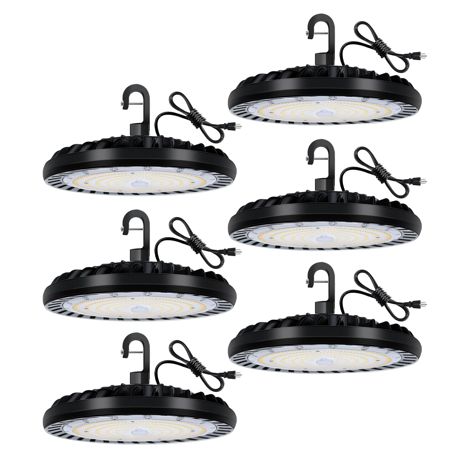 hykolity 6 Pack LED High Bay Light 200W, 5000K UFO LED High Bay Light Fixture with US Plug [600W MH/HPS Equiv.] 100-277V, 26,000