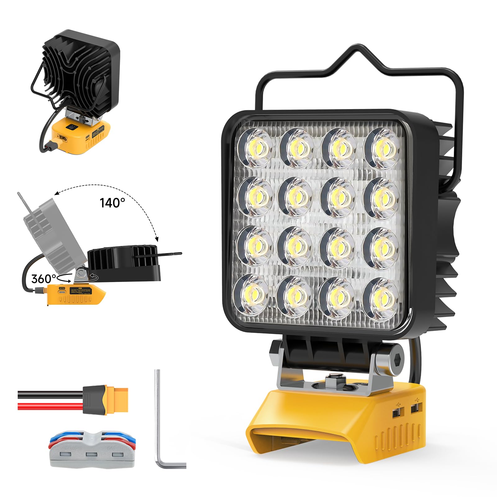 Azocek New Upgrade LED Work Light Compatible with Dewalt 20V Battery, 48W 4800LM Flashlight, 20V Battery Cordless Work Light wit