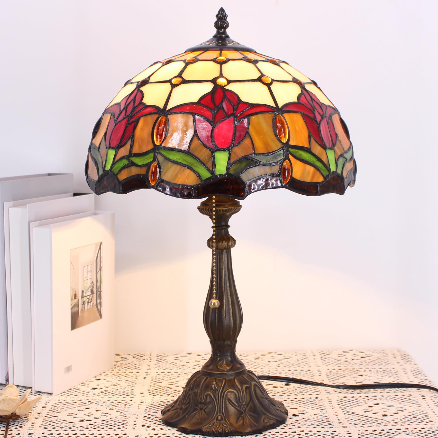 TCODTPOL Table Lamp Base Replacement, Dark Bronze Resin, Fits 8-12 Inch Tiffany Shades, 6inW x 18inH, Model W08T02