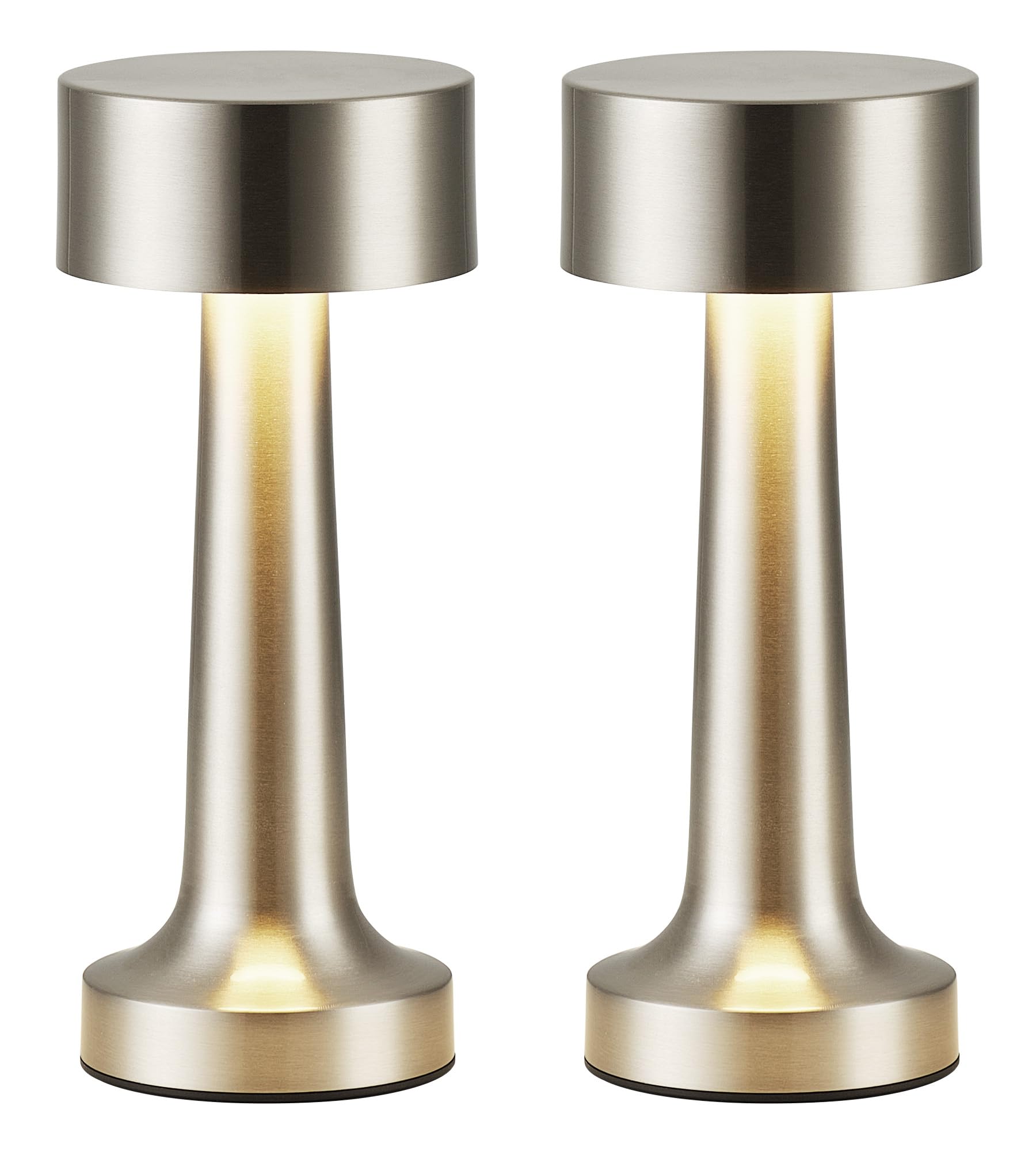 PUSU Cordless LED Nickel Small Table Lamps Set of 2, Portable Rechargeable 4000mAh Battery Operated Desk Lamp, 3 Color Stepless 