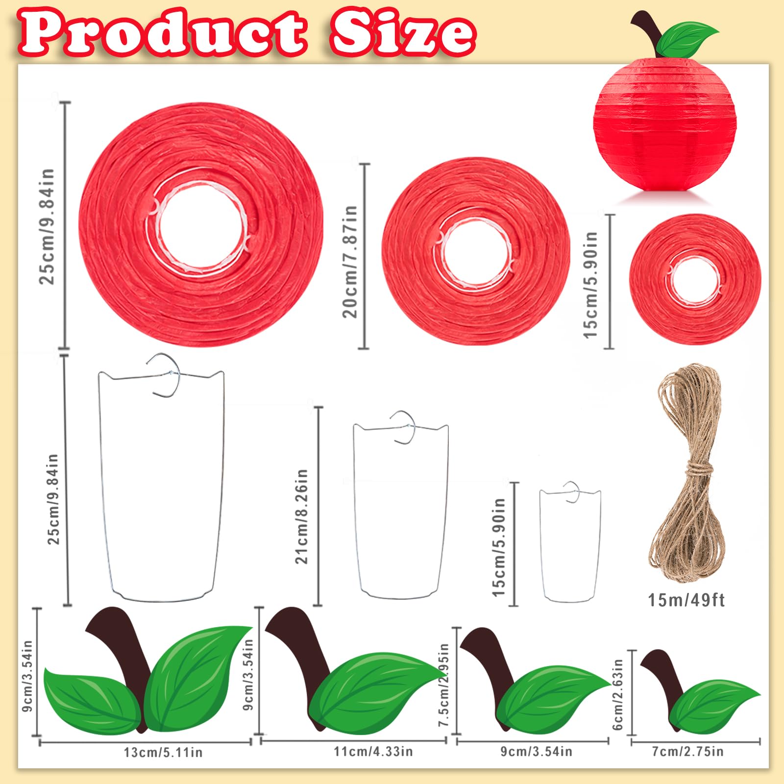 15Pcs Classroom Decor Red Apple-Shaped Paper Lanterns Back To School Decorations Hanging For First Day Of School Fruit Themed Party Home Decoration