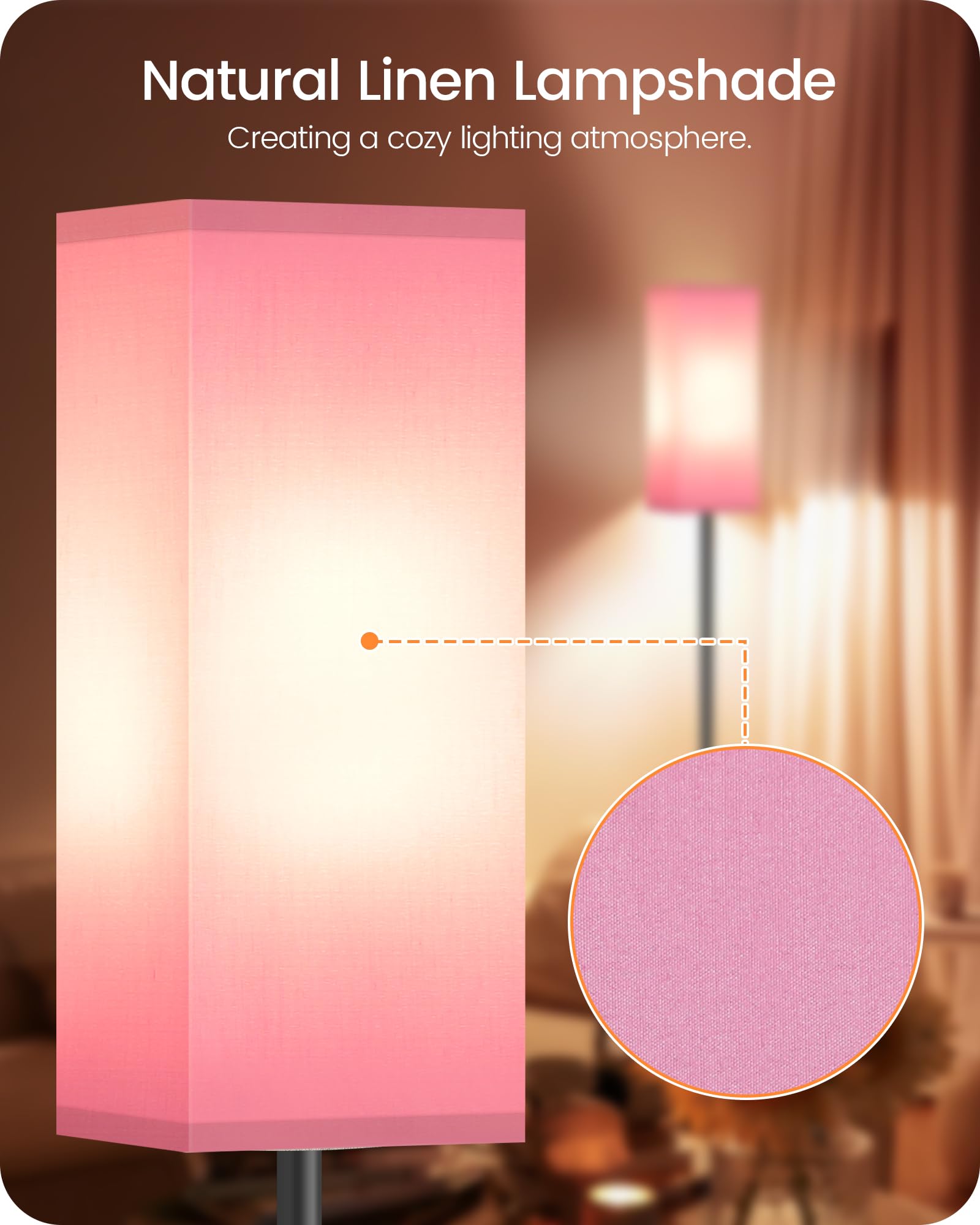 Goebleson Modern Floor Lamp With Foot Switch, Minimalist Design, Black & Pink, Fcc Listed
