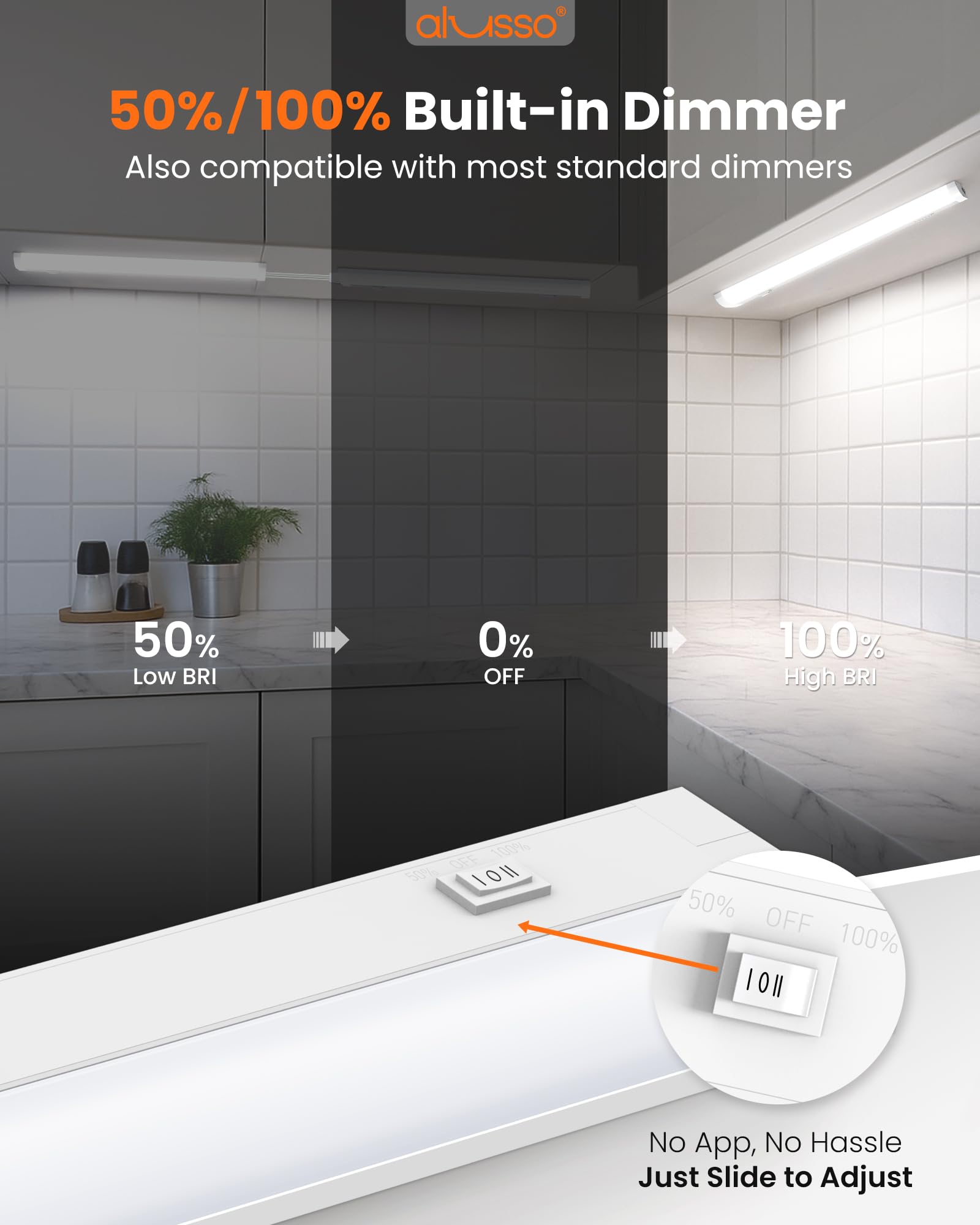 Alusso Lighting?18 Inch Led Under Cabinet Lighting Hardwired & Plug In  5Cct Color Selectable 2700K-5000K Dimmable 10W 850Lm High Brightness  Linkable Strip Under Counter Lights For Kitchen  1 Pack