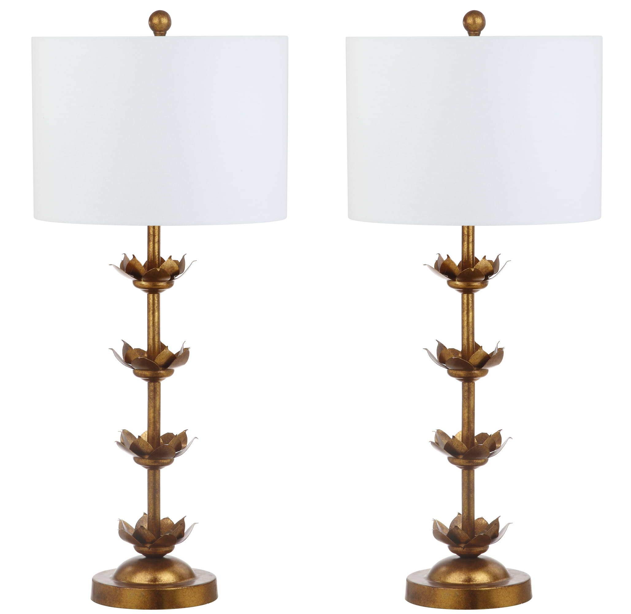 Safavieh Lani Antique Gold Leaf Table Lamp Set of 2, 32 Inch, White, Metal, LED Bulbs Included, Model TBL4016A-SET2